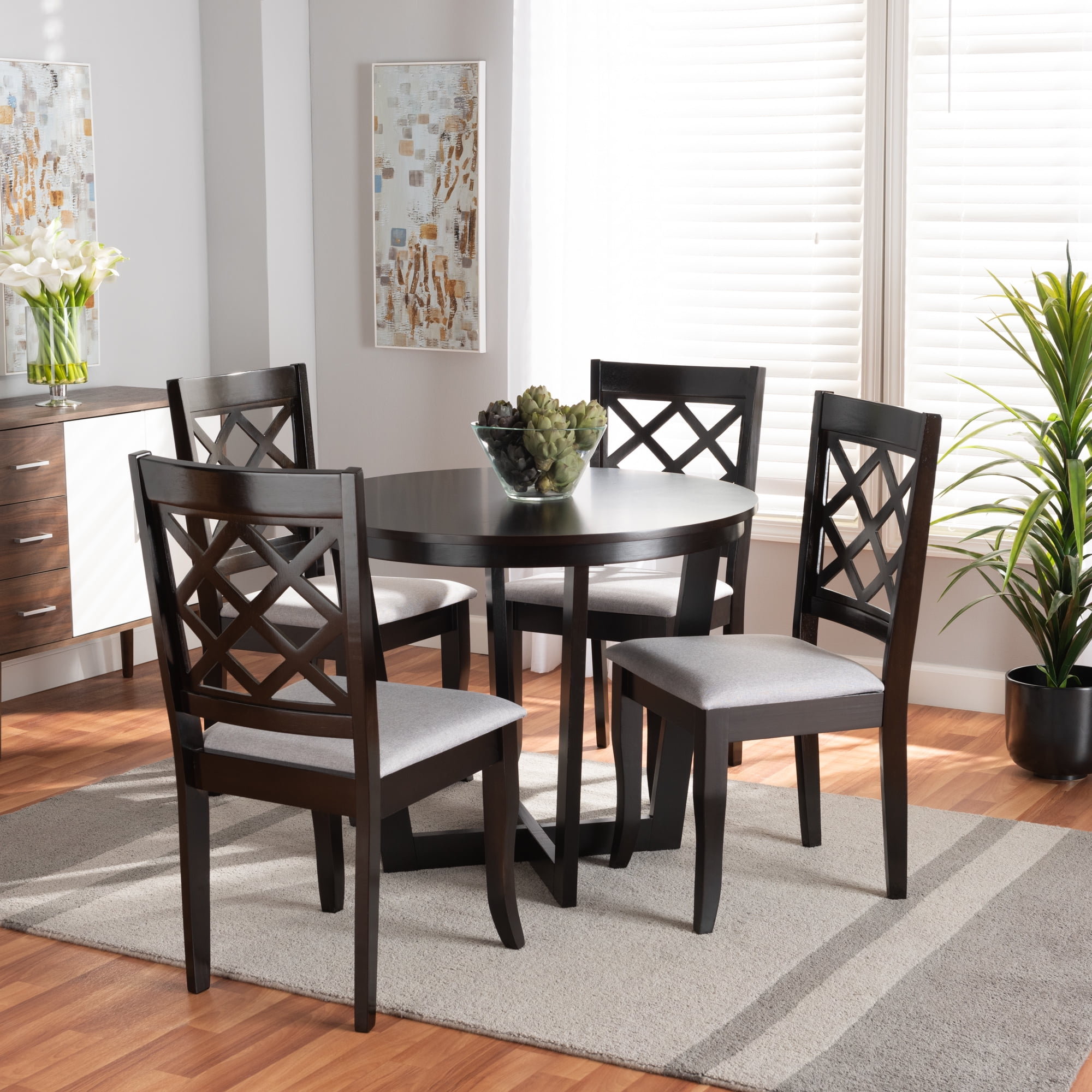 Baxton Studio Selby Modern and Contemporary Grey Fabric Upholstered and Dark Brown Finished Wood 5-Piece Dining Set