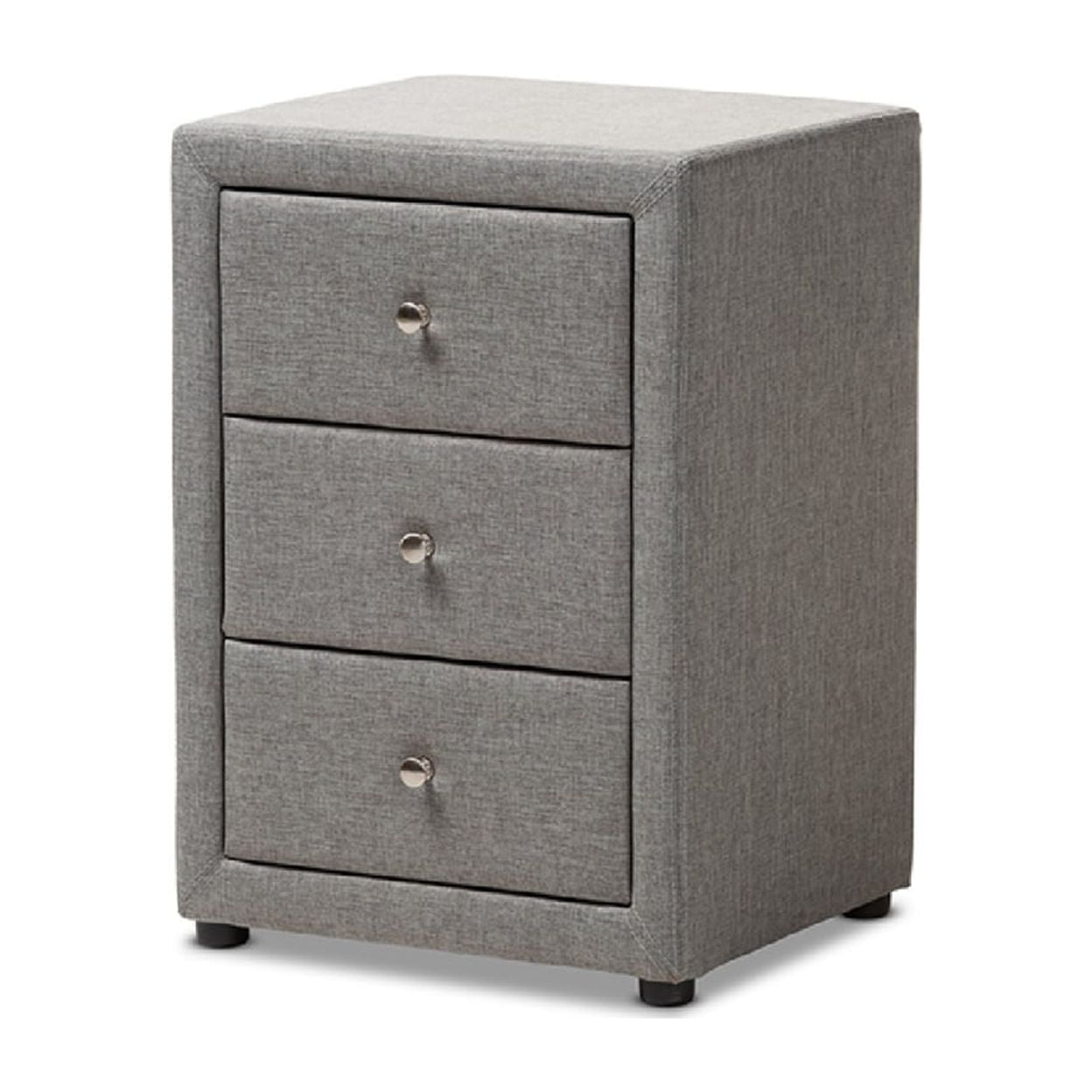 Baxton Studio Tessa Modern and Contemporary Grey Fabric Upholstered 3-Drawer Nightstand