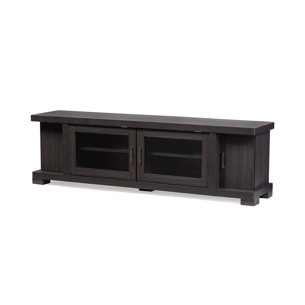 Baxton Studio Viveka 70-Inch Dark Brown Wood TV Cabinet with 2 Glass Doors and 2 Doors