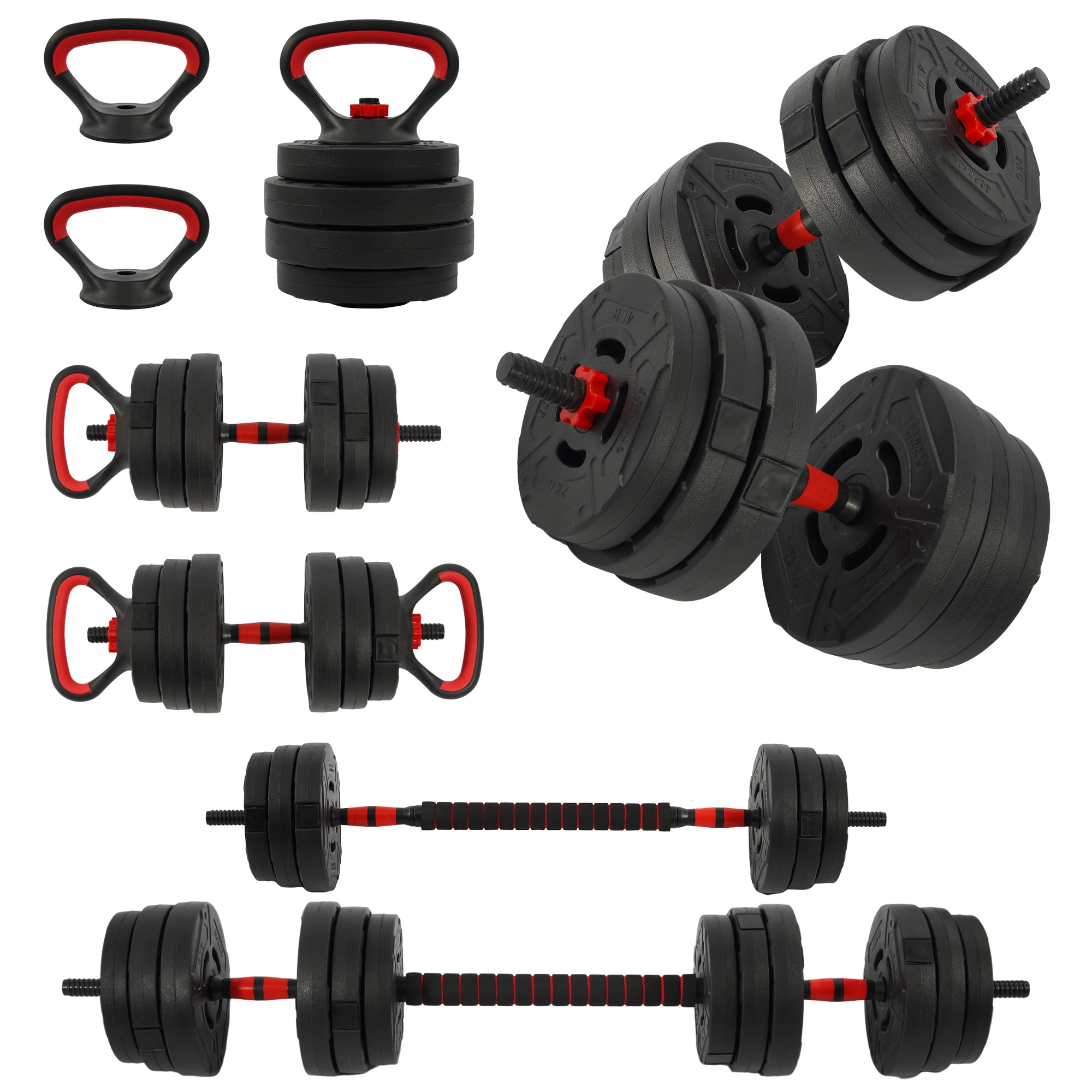 BalanceFrom 60LB 4-in-1 Portable Changeable Dumbbell, Barbell, and Kettlebell Set with Adjustable Weights