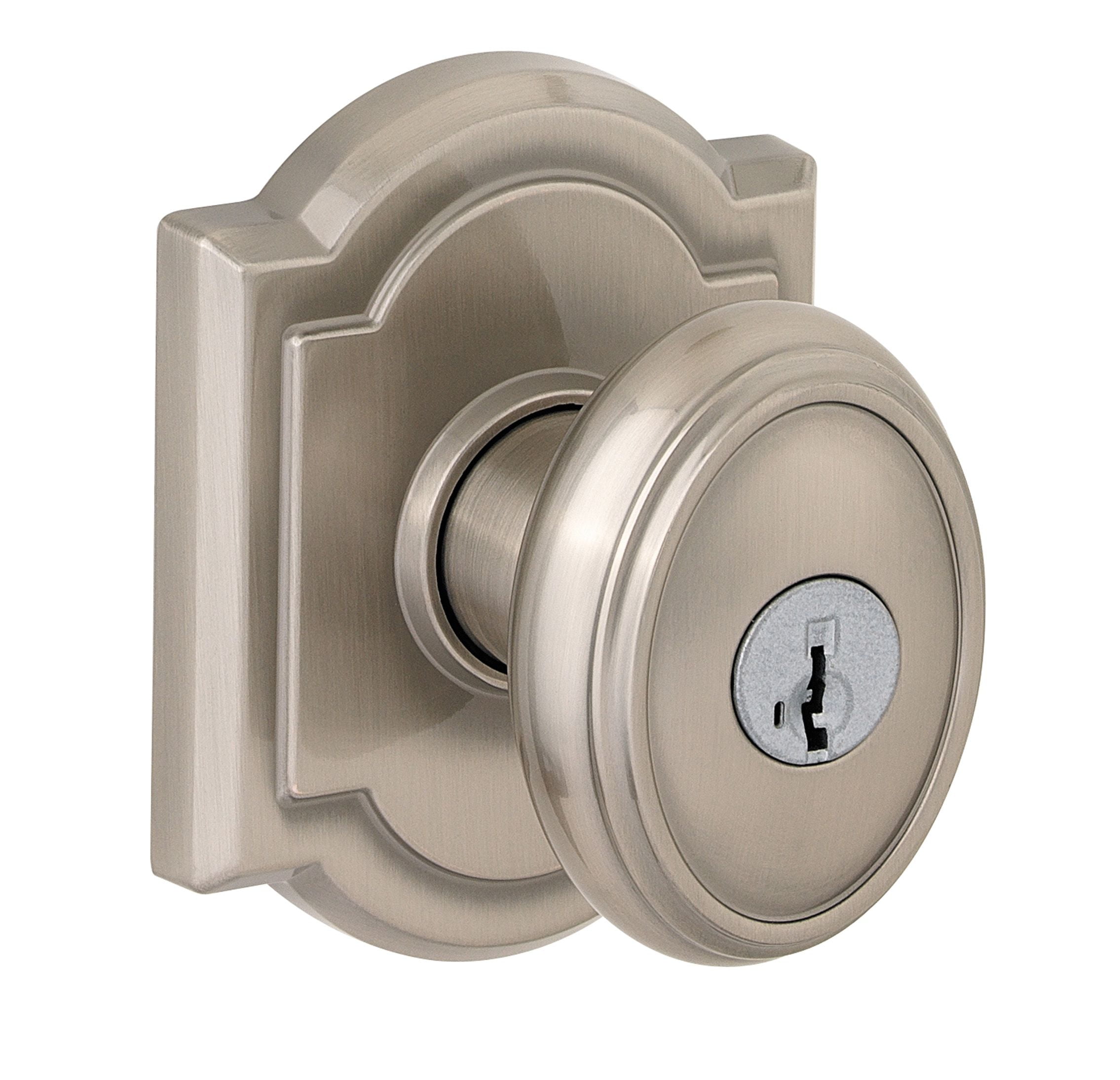 Baldwin Carnaby Keyed Entry Knob featuring SmartKey® in Satin Nickel