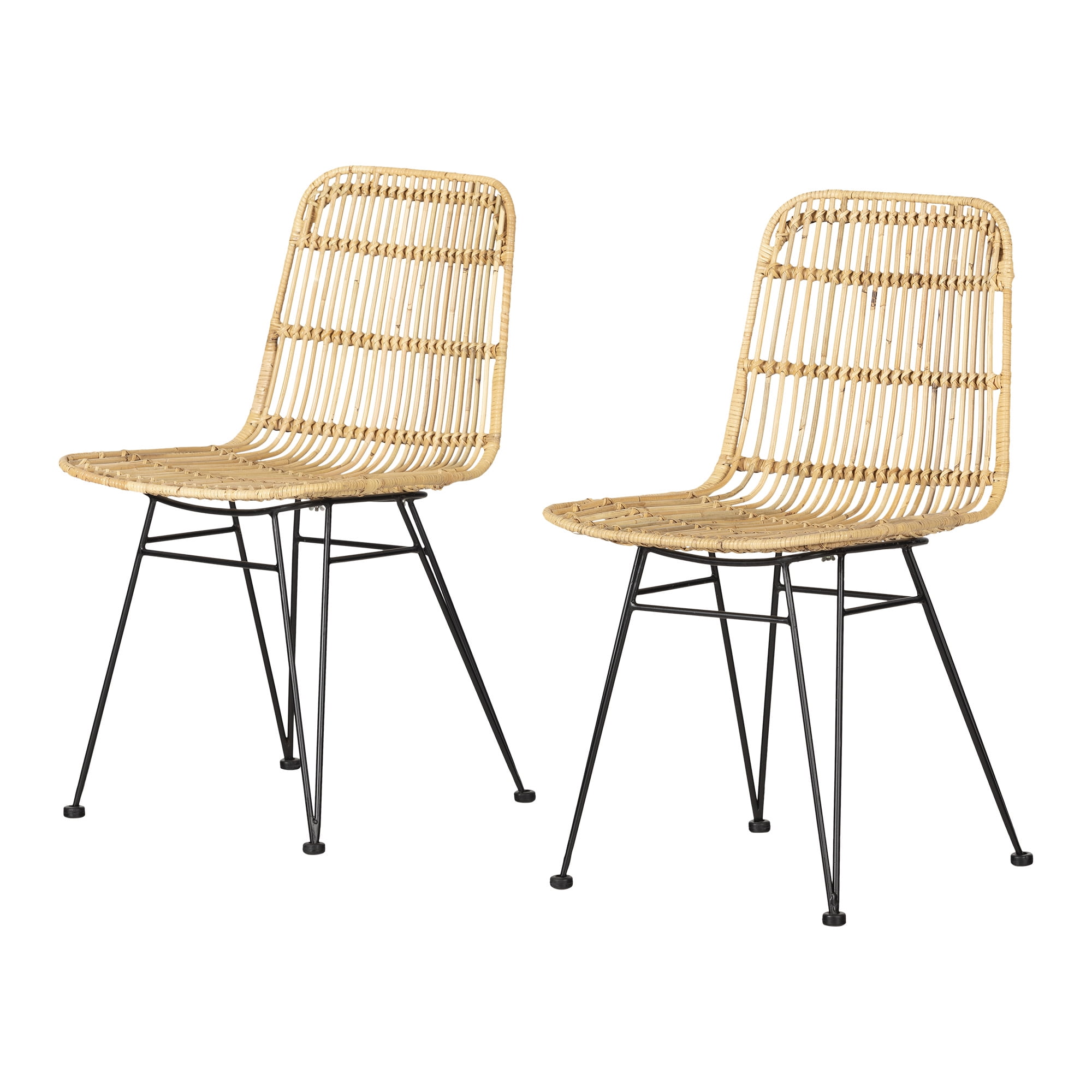 Balka Rattan Dining Chair, Set of 2 Rattan and Black