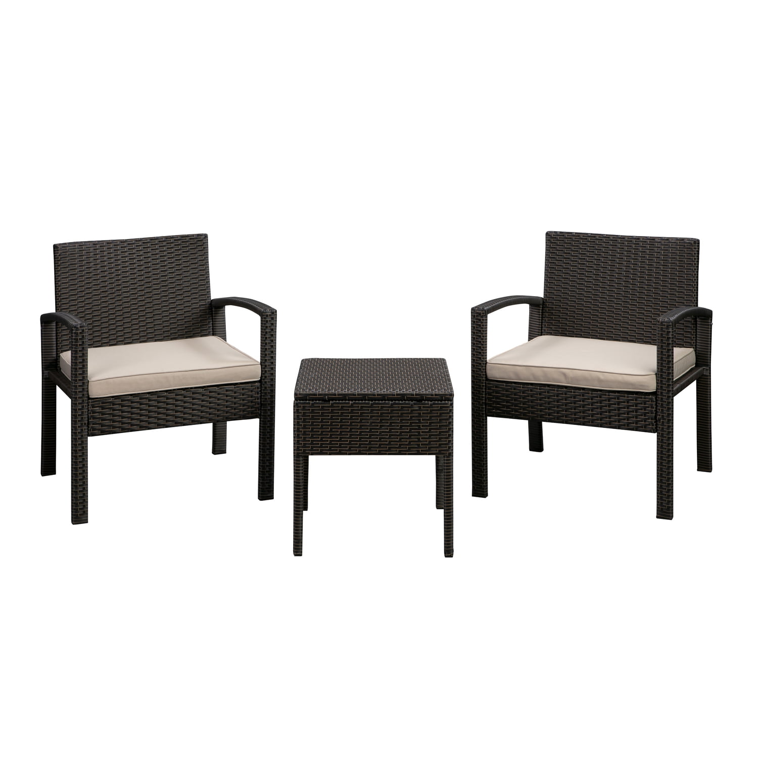 Balkene Home Bern Conversation 3 Pc Set Wicker Include Khaki Cushions Armchairs & Table Mocha Finish