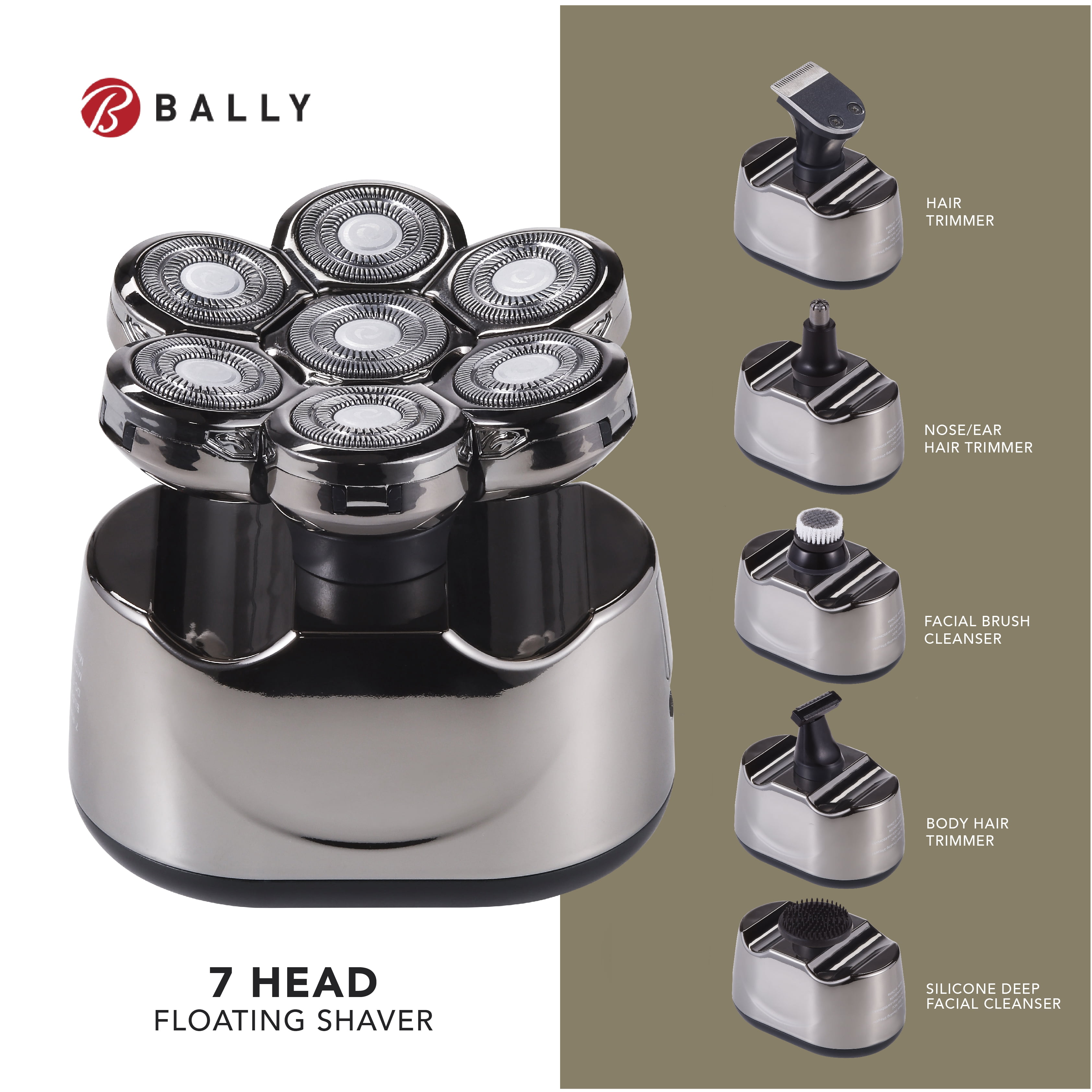 Bally's 7 Head Floating Cordless Rechargeable Men's Electric Shaver