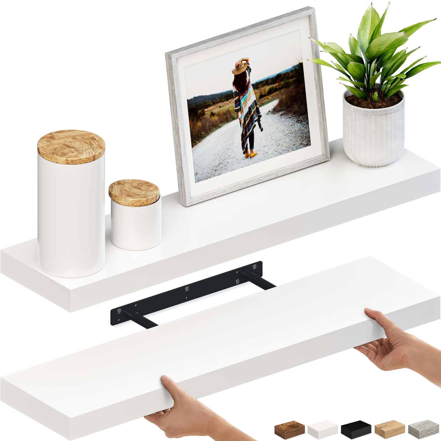 Ballucci 36" Floating Shelves, 2-Pack Wood Wall Shelf Set with Invisible Brackets, 6" Deep, White