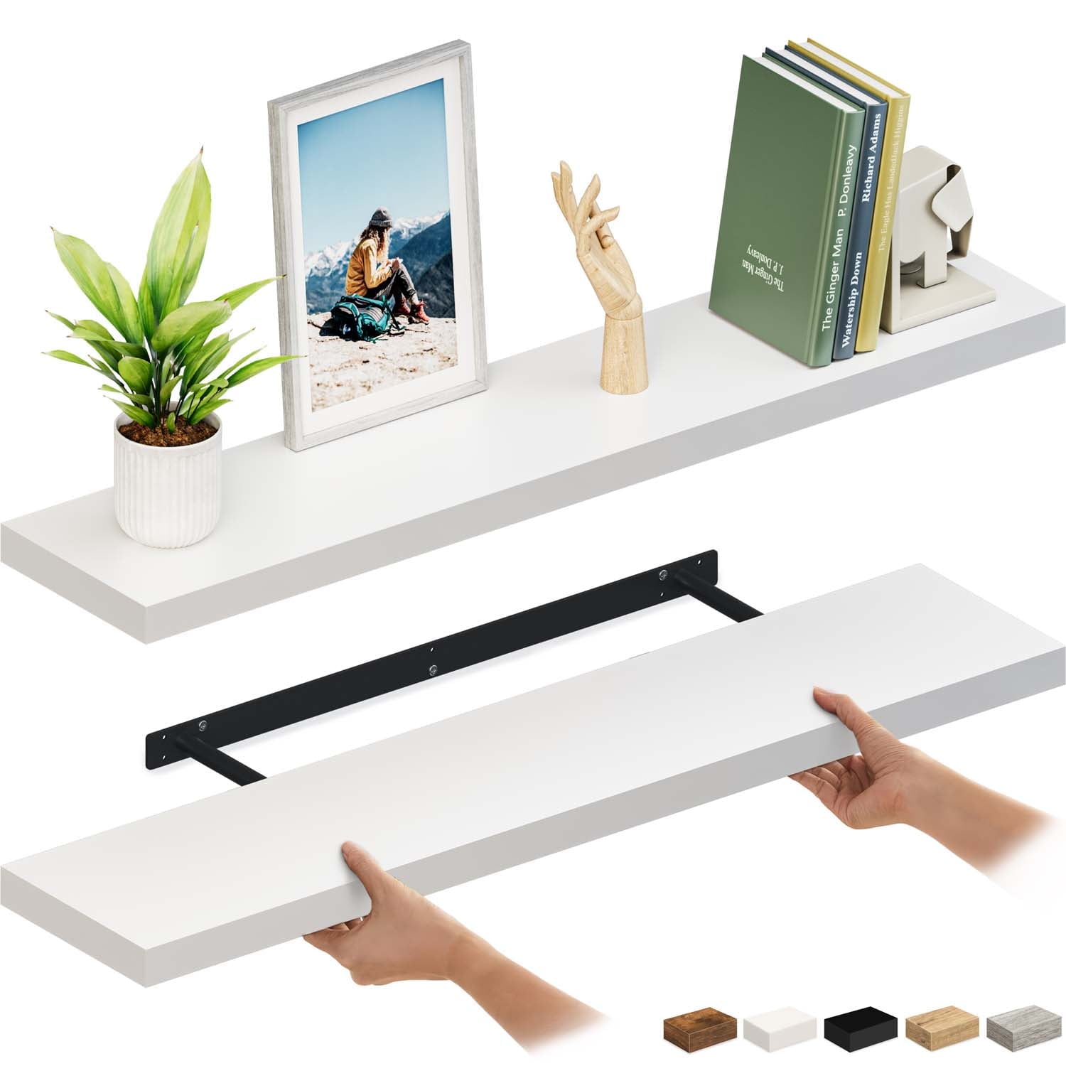 Ballucci 48" Floating Shelves, 2-Pack Wood Wall Shelf Set with Invisible Brackets, 8" Deep, White
