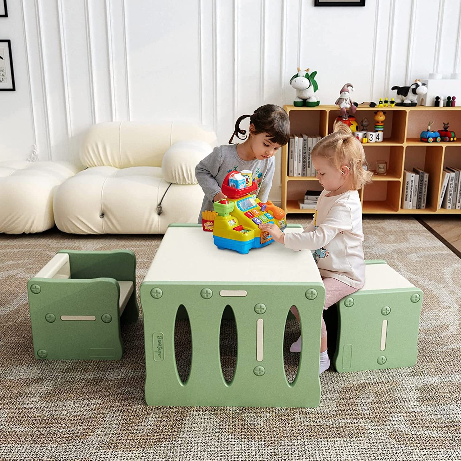 BanaSuper Toddler Table and Chair Set Plastic Activity Table for Toddlers -Green
