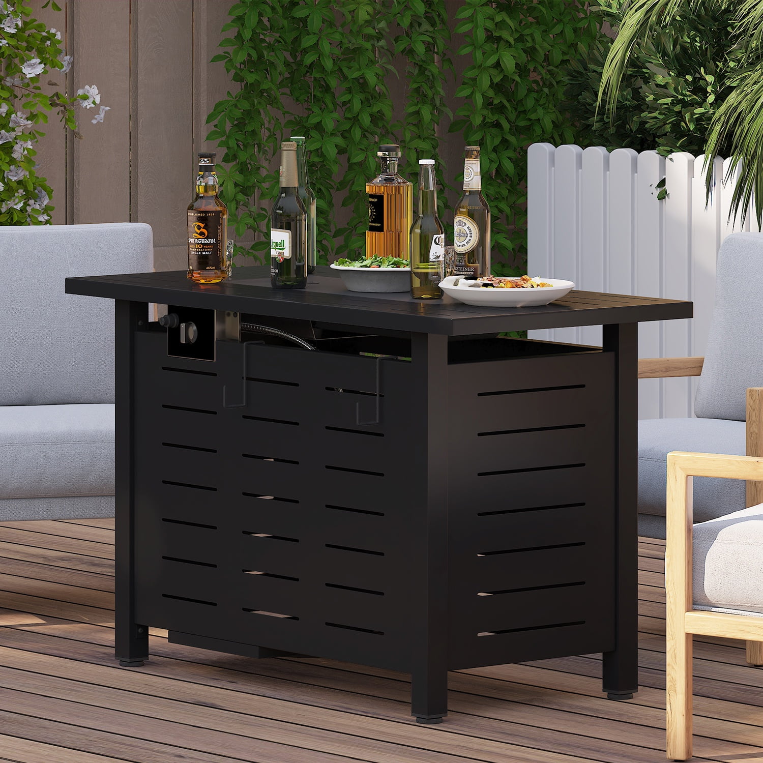 Bapipro 40" Propane Fire Pit Table, 50,000 BTU Auto Ignition Steel Gas Fire Pit with Removable Lid & Waterproof Cover for Patio, Backyard, Black