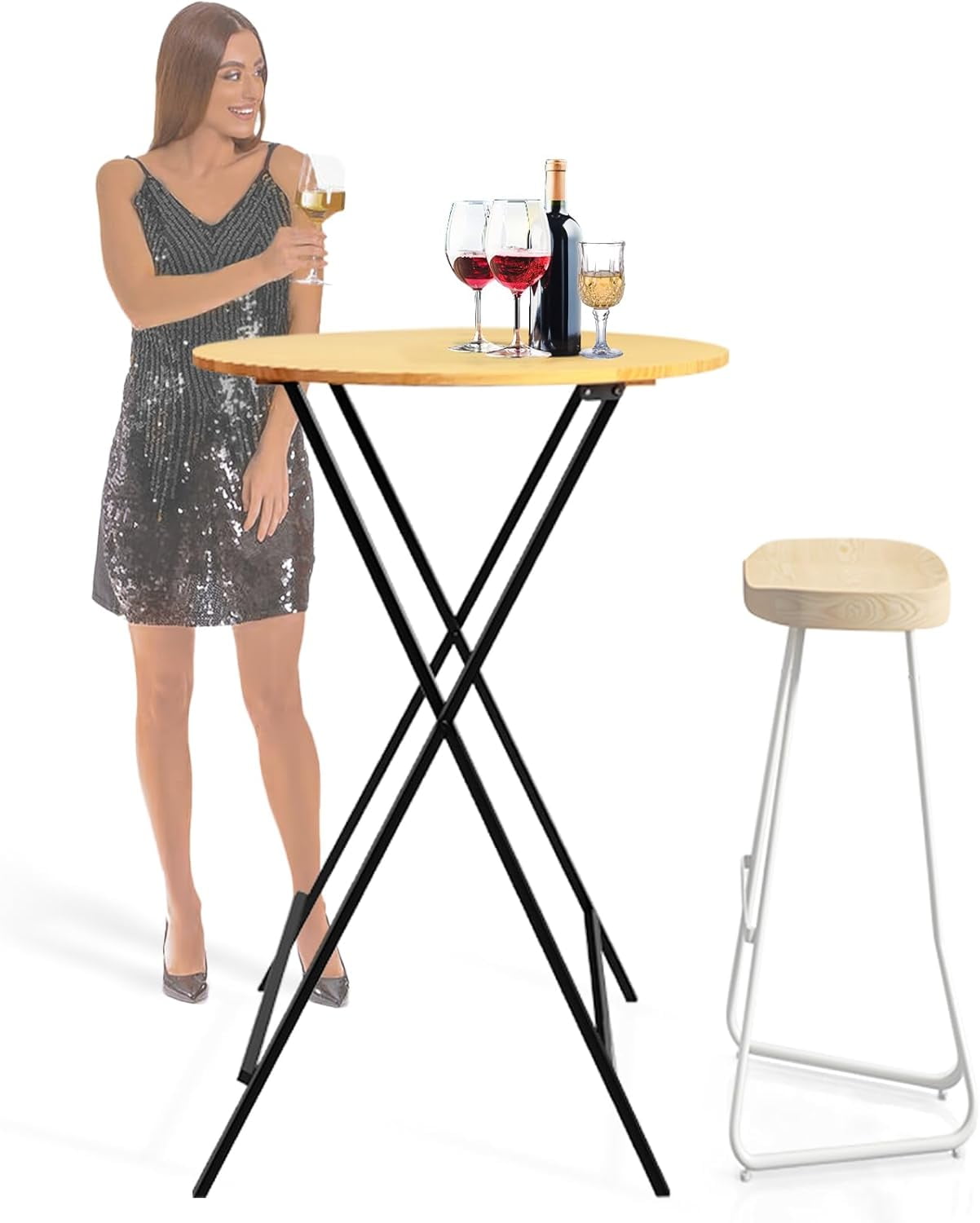 Bar High Folding Table 31" Round Table 45" Height Dayooh Outdoor Bar Table Solid Wood Table Log