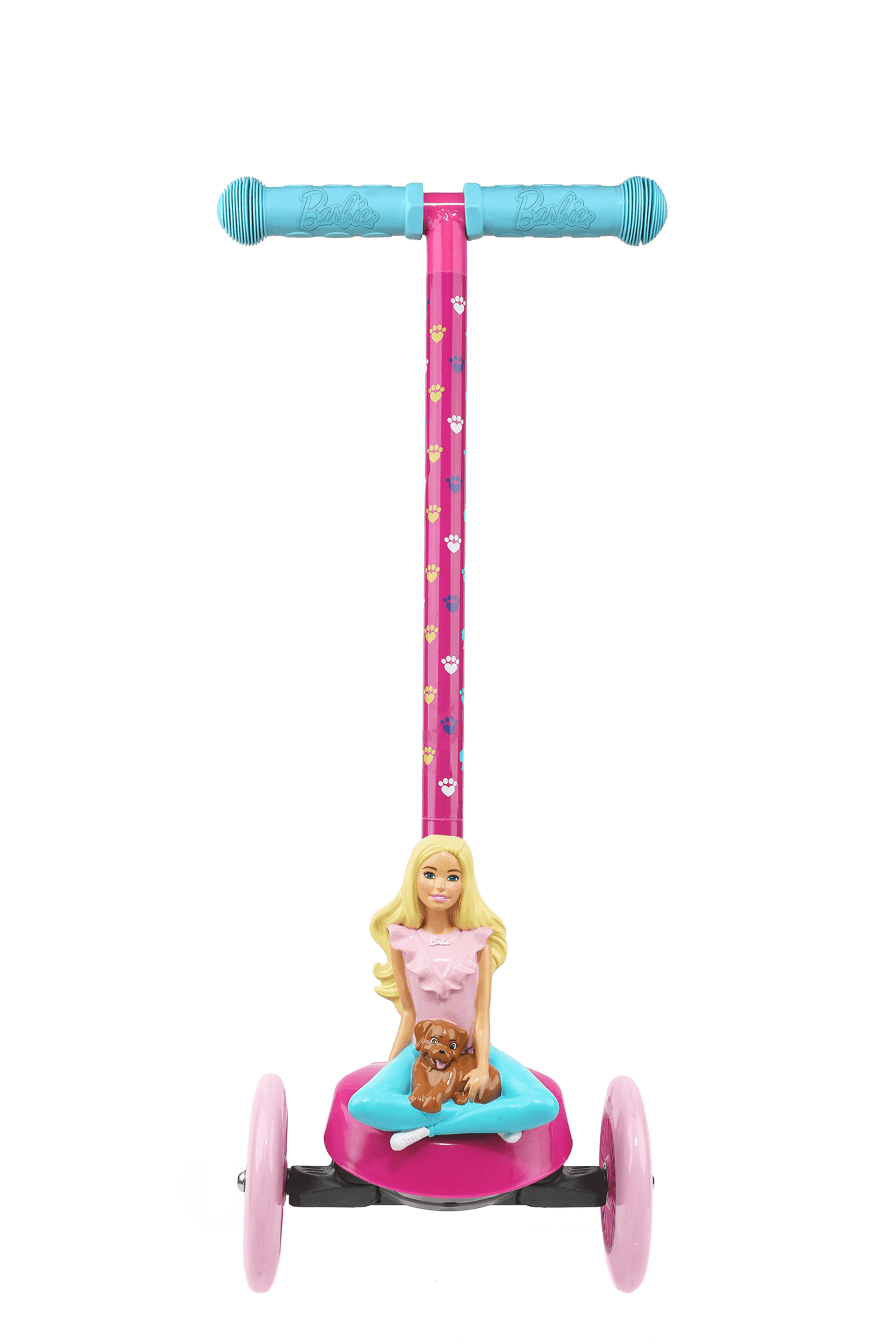 Barbie 3D Scooter with 3 Wheels Tilt and Turn- Pink, For Girls Ages 3+, Max Weight 75lbs, Foot-Activated Brakes