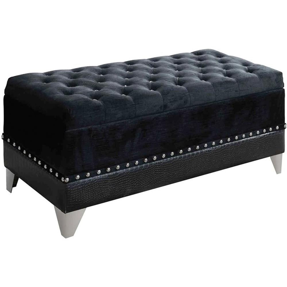 Barzini Tufted Rectangular Trunk with Nailhead Black