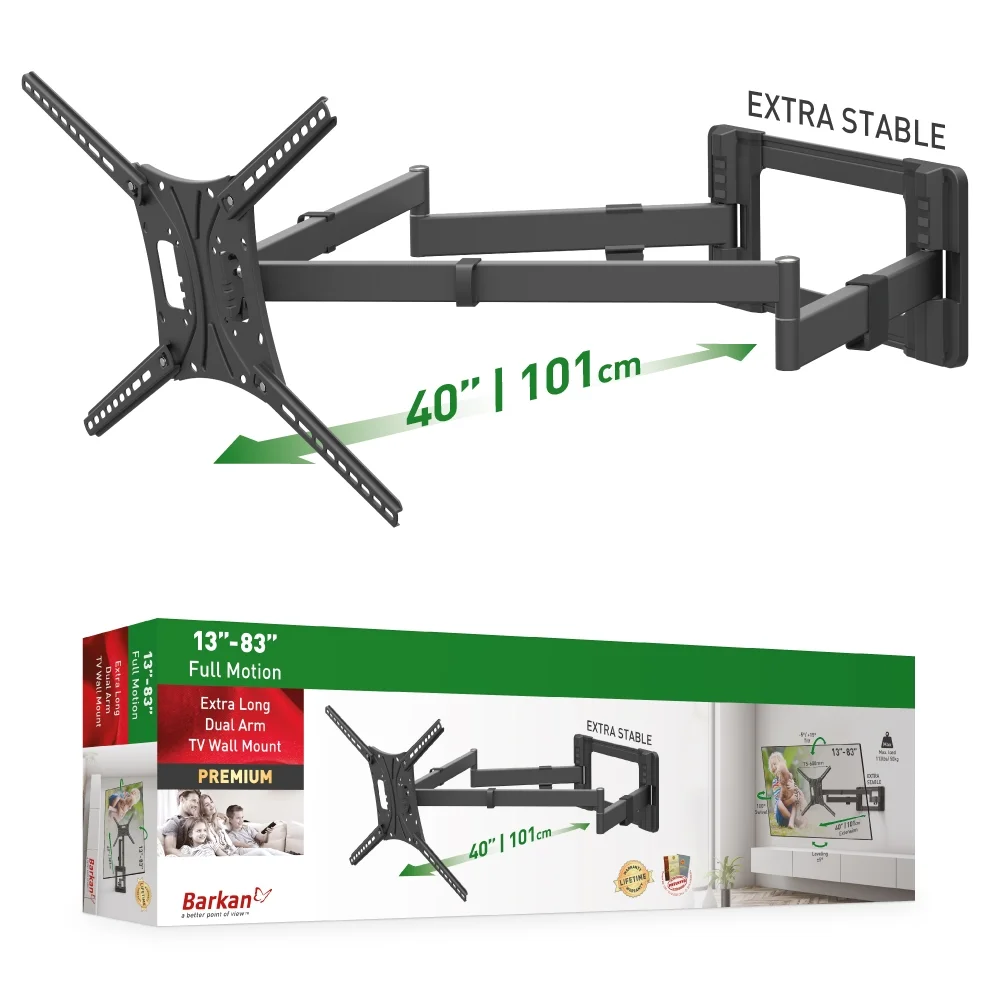 Barkan 40 inch Long 13 - 83 inch Full Motion Patented TV Wall Mount