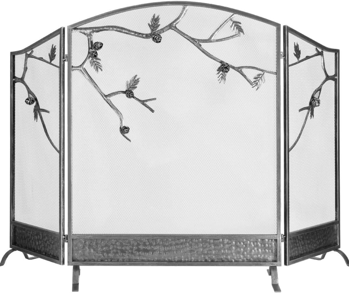 Barton Premium Fireplace Screen, 3-Panel 53" x 36" Decorative Tree Branch Freestanding Fireplace Cover, Decorative Spark Guard Gate