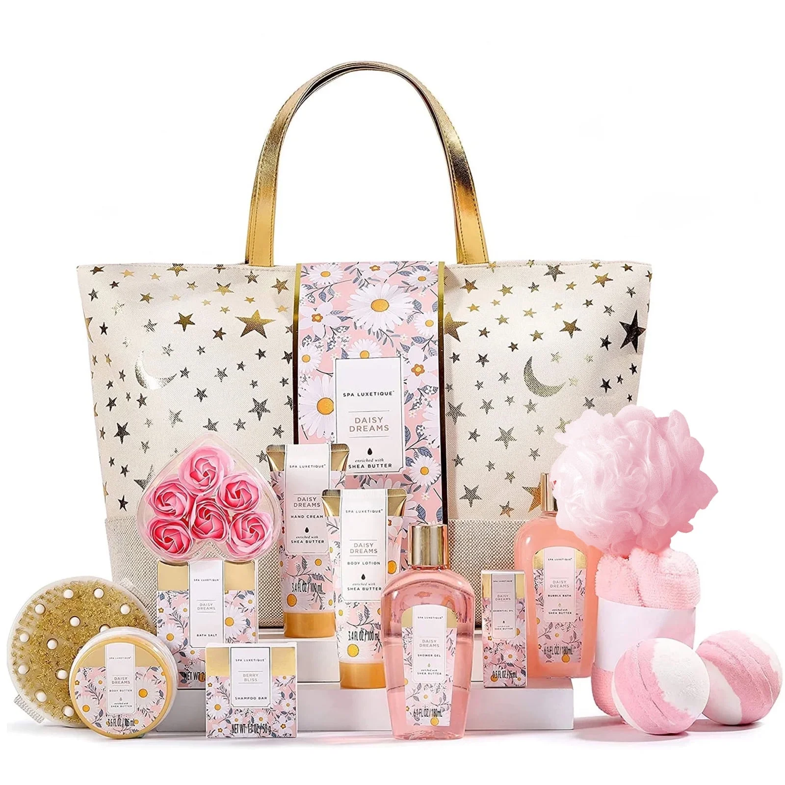 Bath Gift Sets for Women - 15 Pcs Daisy Spa Gift Baskets Relaxing Set, Beauty Valentines Day Birthday Gifts for Her