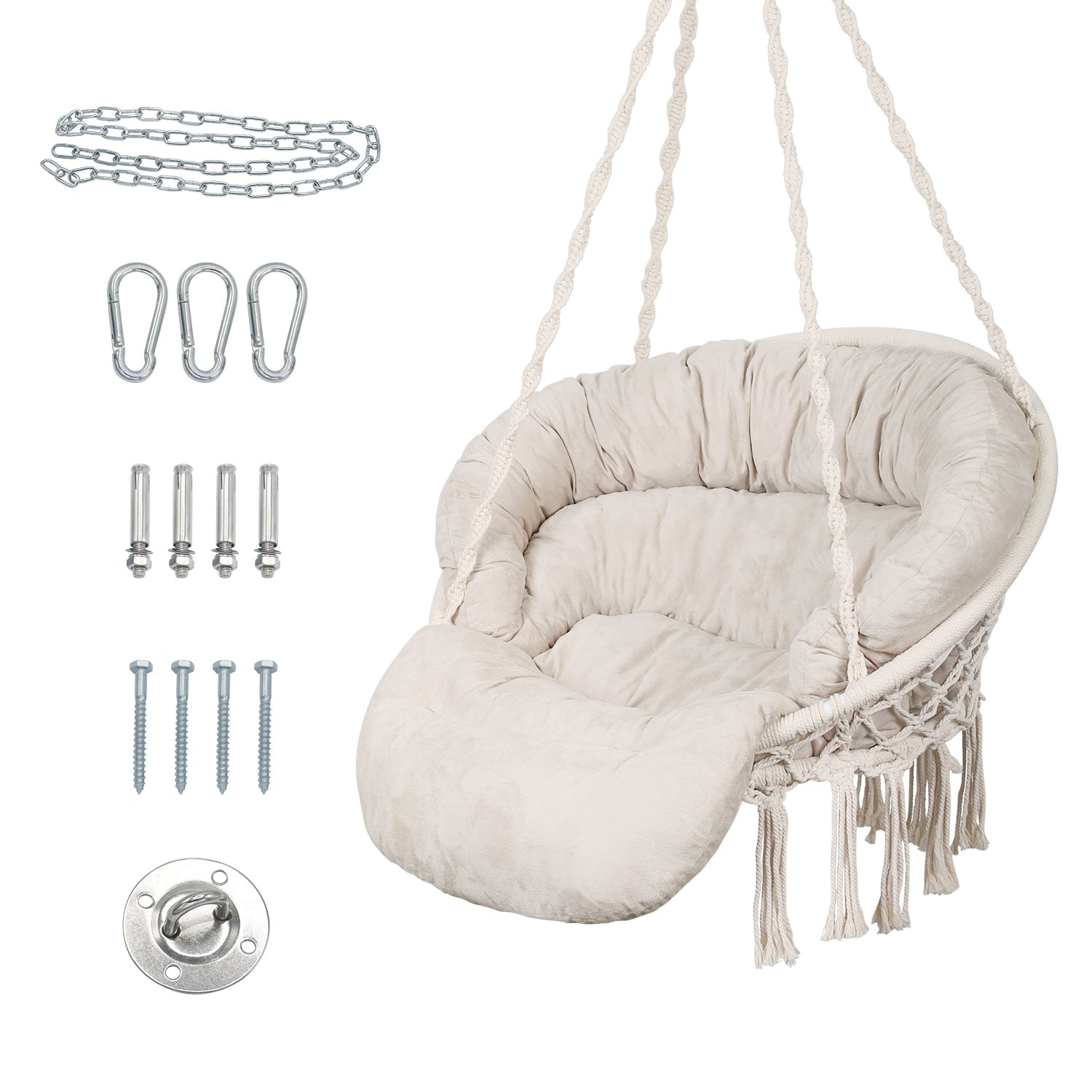 Bathonly Hammock Chairs, Bohemian Cotton Hanging Rope Swing for Indoor Outdoor, Beige, Max 330 lbs