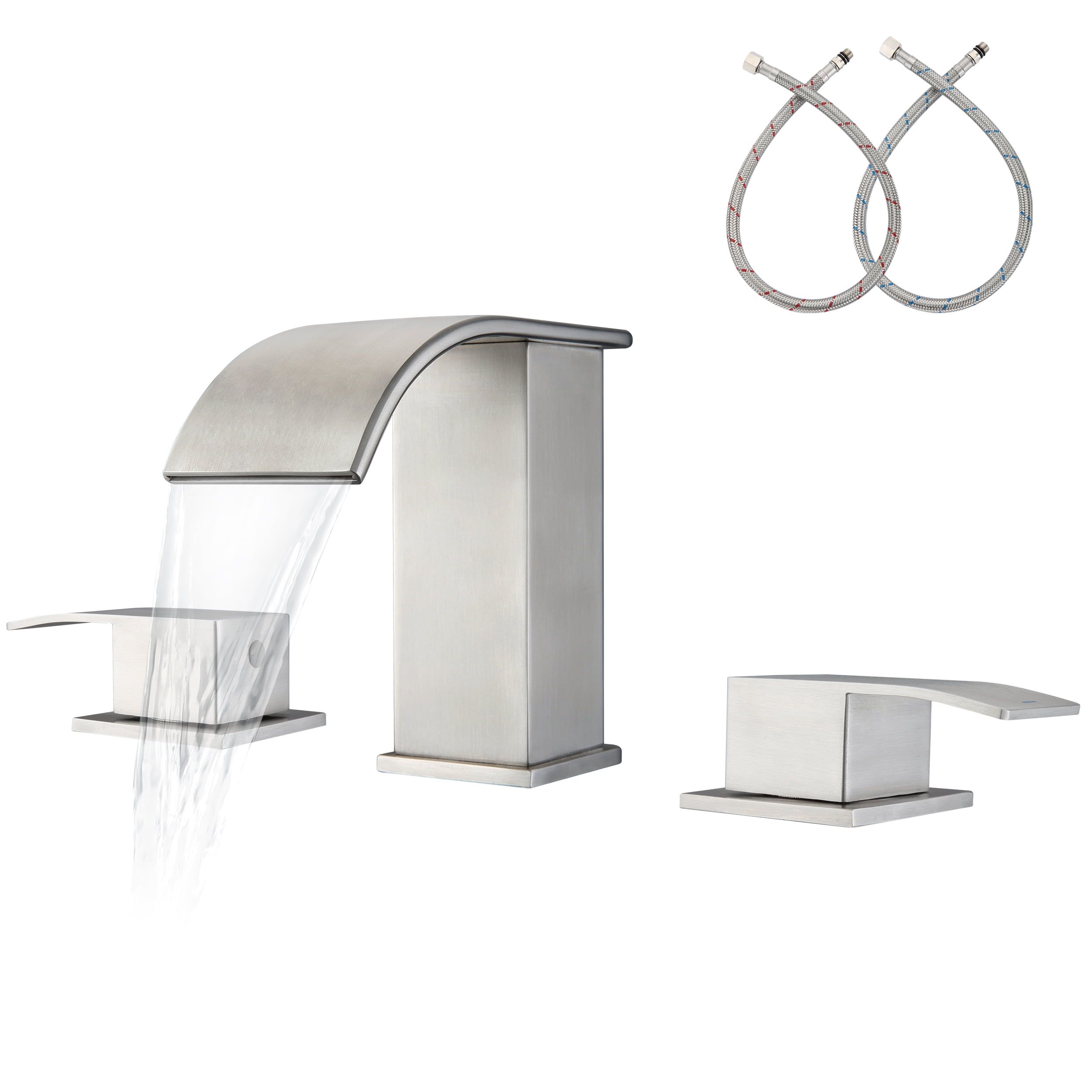 Bathroom Sinks Faucets 2-Handles 8 Inch 3 Hole - Widespread Waterfall Bathroom Sinks Brushed Nickel Faucet Gagalife