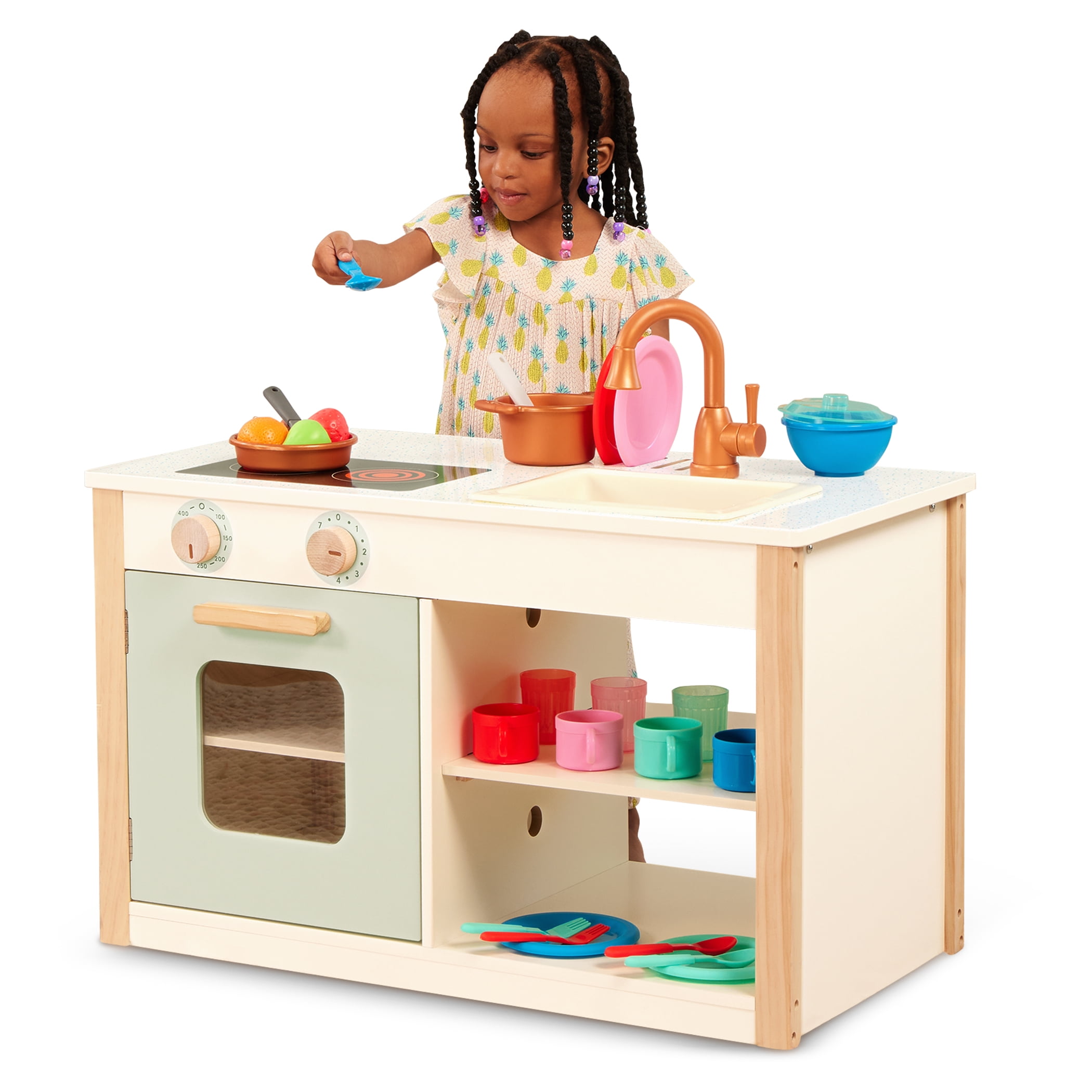 Battat Two n' One Wooden Kitchen Café with Dishes and Chalkboard, Toddler and Preschool Toys