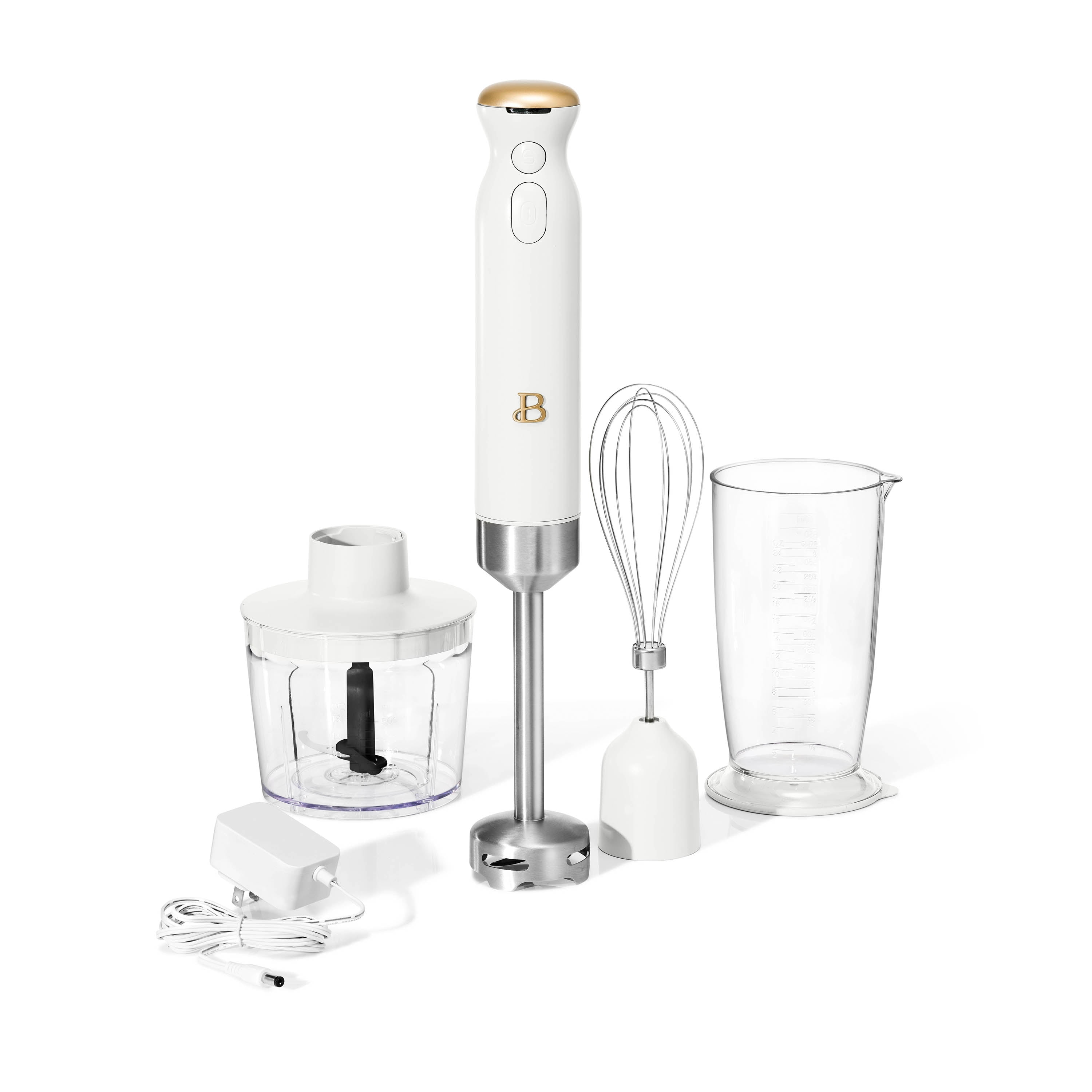Beautiful Cordless Immersion Blender with Chopper, Whisk & Measuring Cup, White Icing by Drew Barrymore