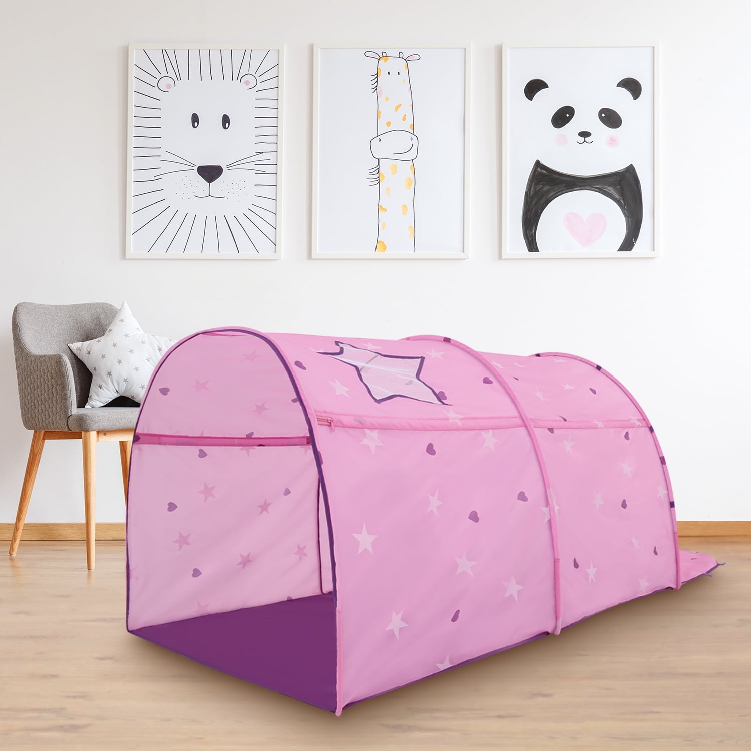 Alvantor Kids Bed Tent Canopy - Starlight Pink Playhouse for Twin Bed, Privacy Dream Play Tent for Children