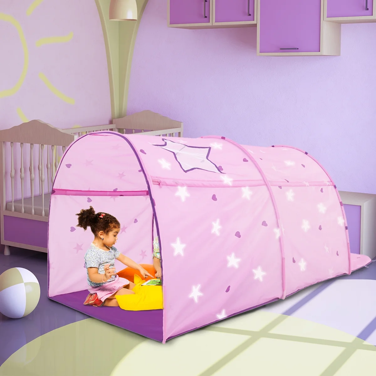Bed Tent Canopy Kids Play Playhouse Privacy Twin Starlight Pink Pop Up by Alvantor
