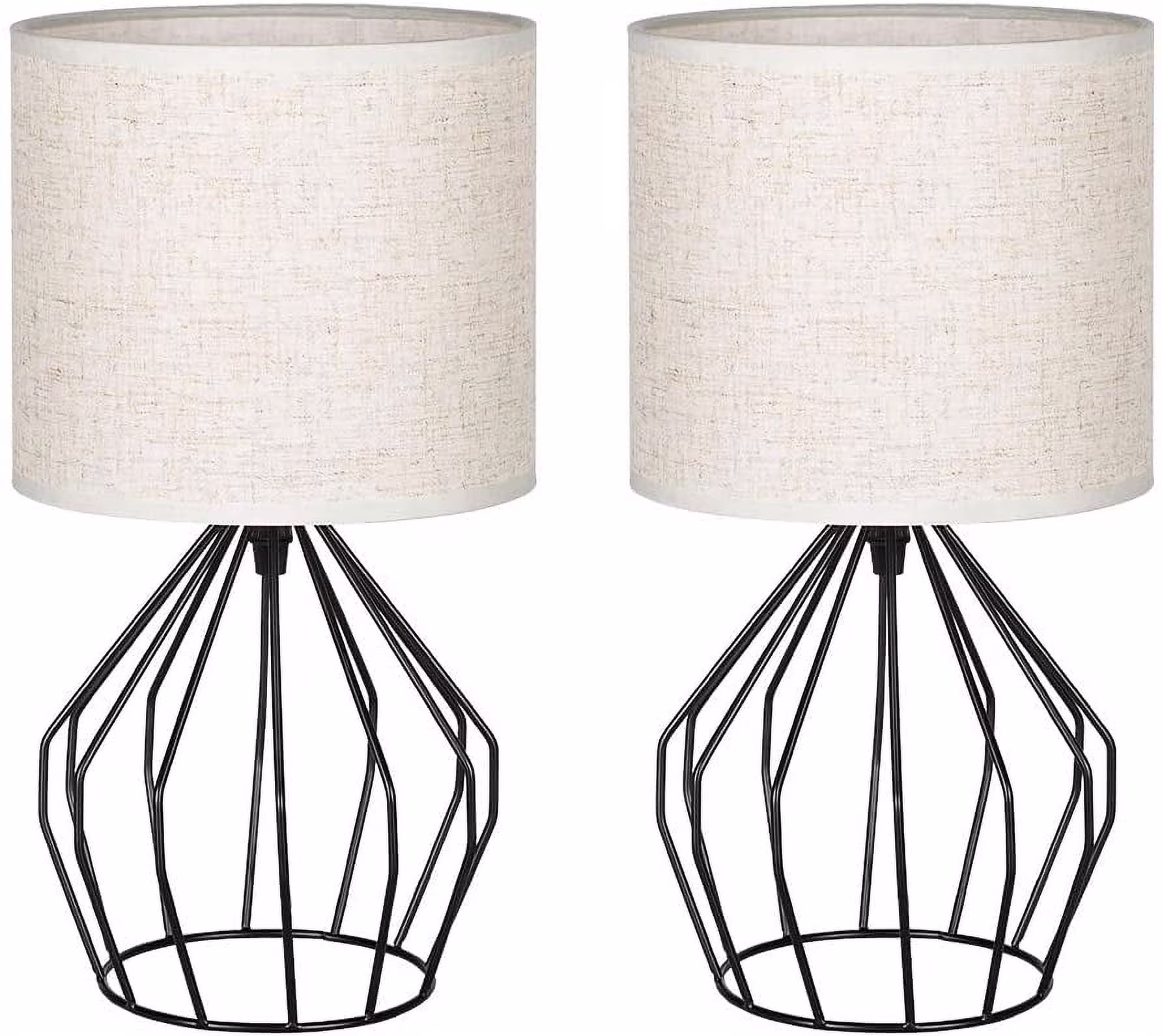 Bedside Table Lamps- Small Nightstand Lamp, Modern Style Black Hollowed Out Base with Linen Fabric Shade Lamps