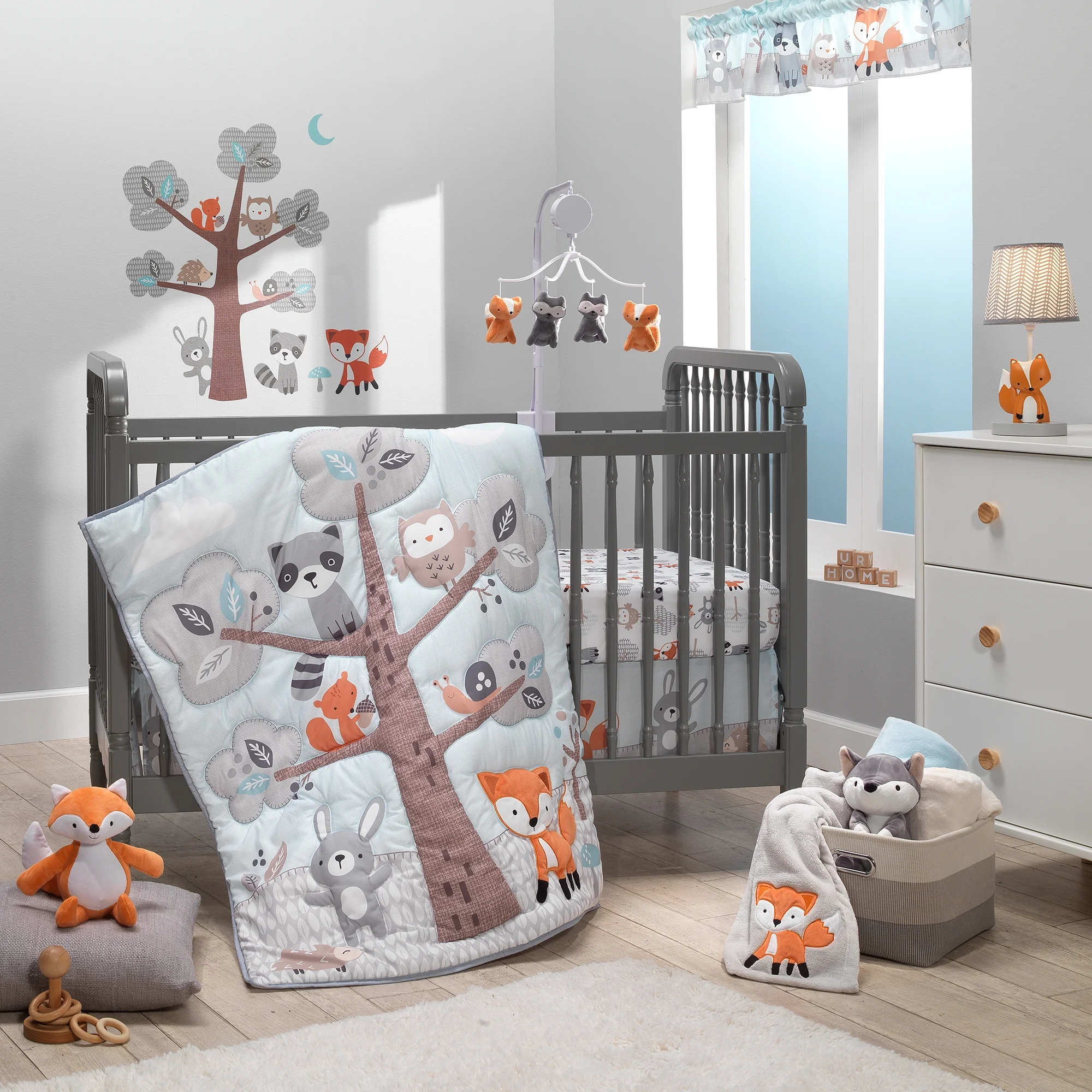 Bedtime Originals Woodland Friends 3-Piece Animals Mint/Gray Crib Bedding Set