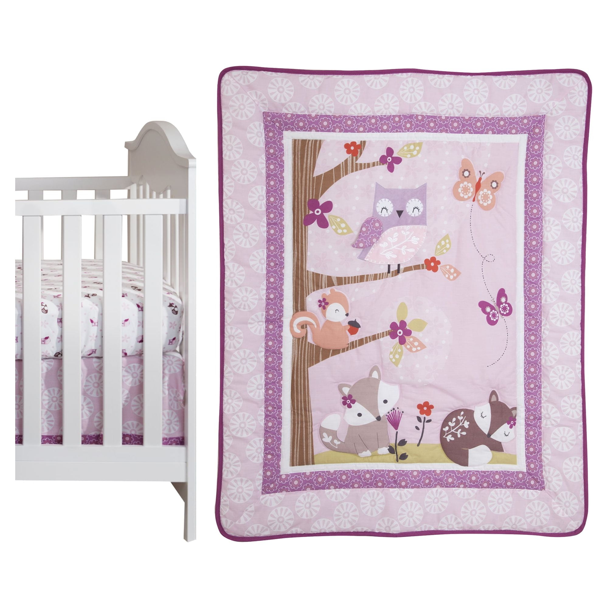 Bedtime Originals Lavender Woods 3-Piece Crib Bedding Set - Pink, Purple