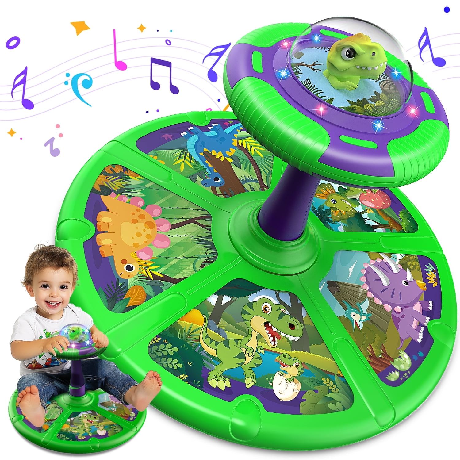 Beefunni Dinosaur Sit Twister and Spin Toys for Toddlers, Christmas Birthday Gift for Boys Girls Age 2 3 4, Spin Toys with LED Lights and Music,