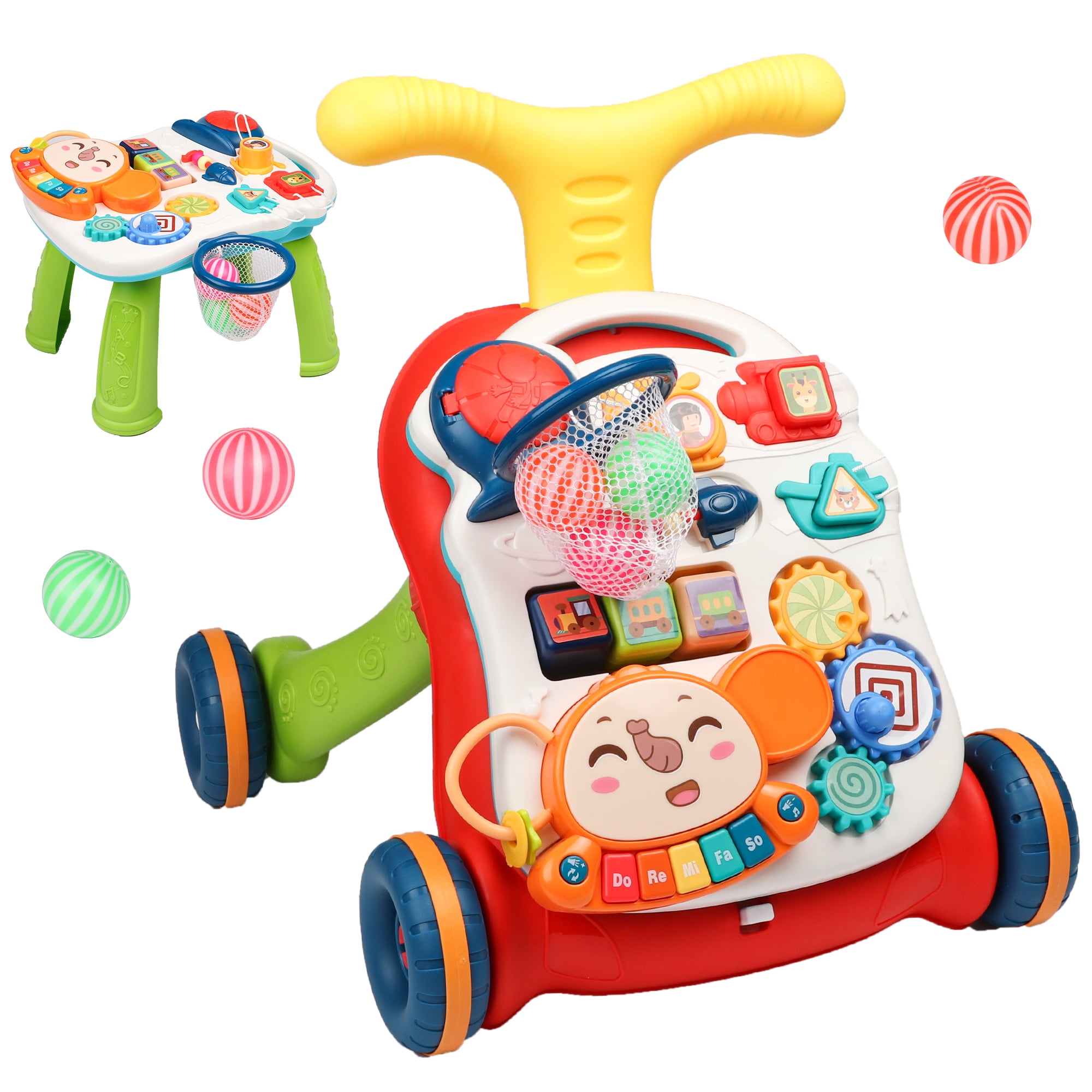 Beefunni Musical Baby Activity Center, Red Baby Walker&Learning Table for Boys Girls 6 Months up, Fun Educational Learning Toys, Kids Christmas Gifts for 6 8 12 Months