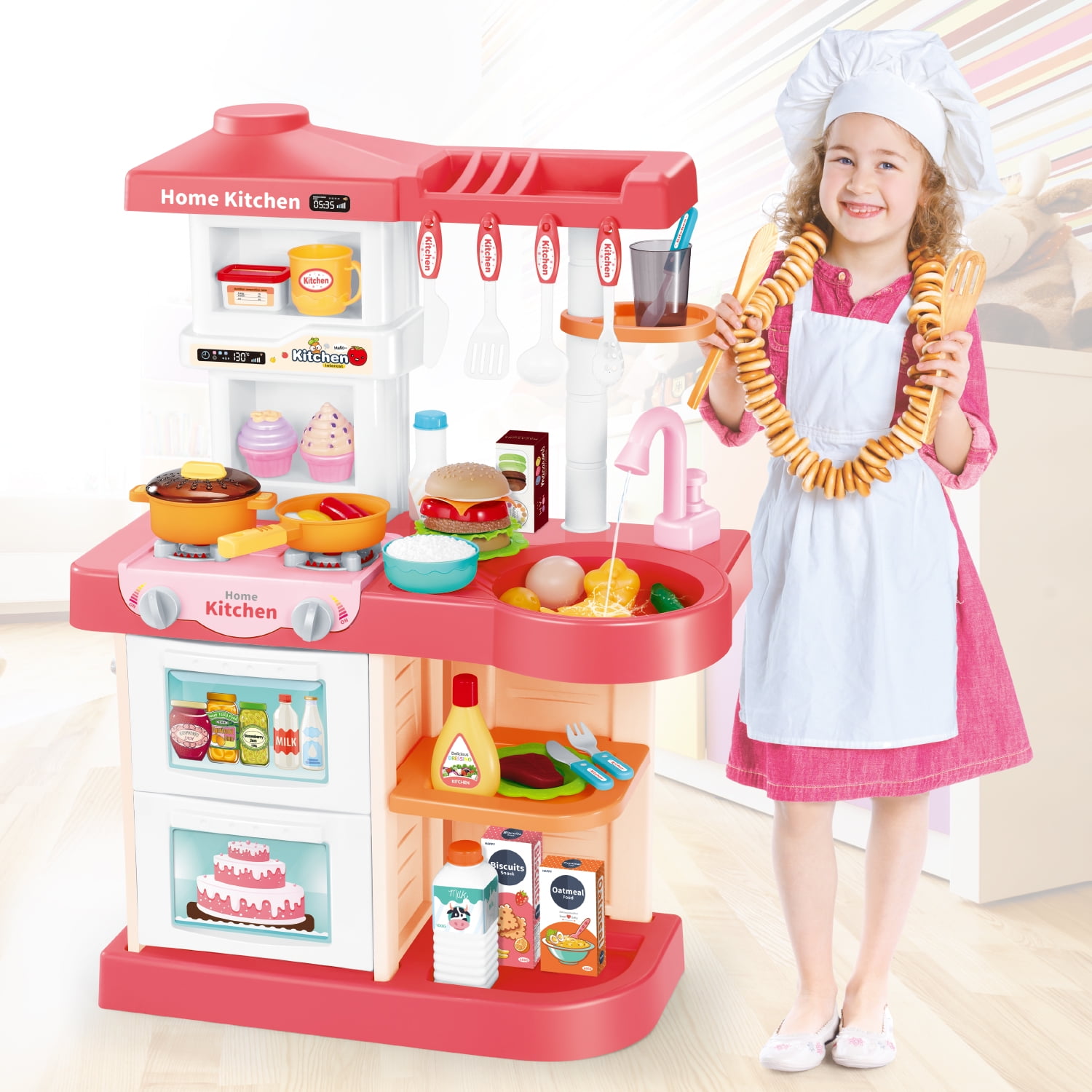 Beefunni Pretend Play Kitchen Set for Kids Girls, Toddlers Kitchen Playset Includes Toy Kitchen Accessories for Pretend Play, Indoor Toys Christmas Birthday Gifts for Girls 2-6