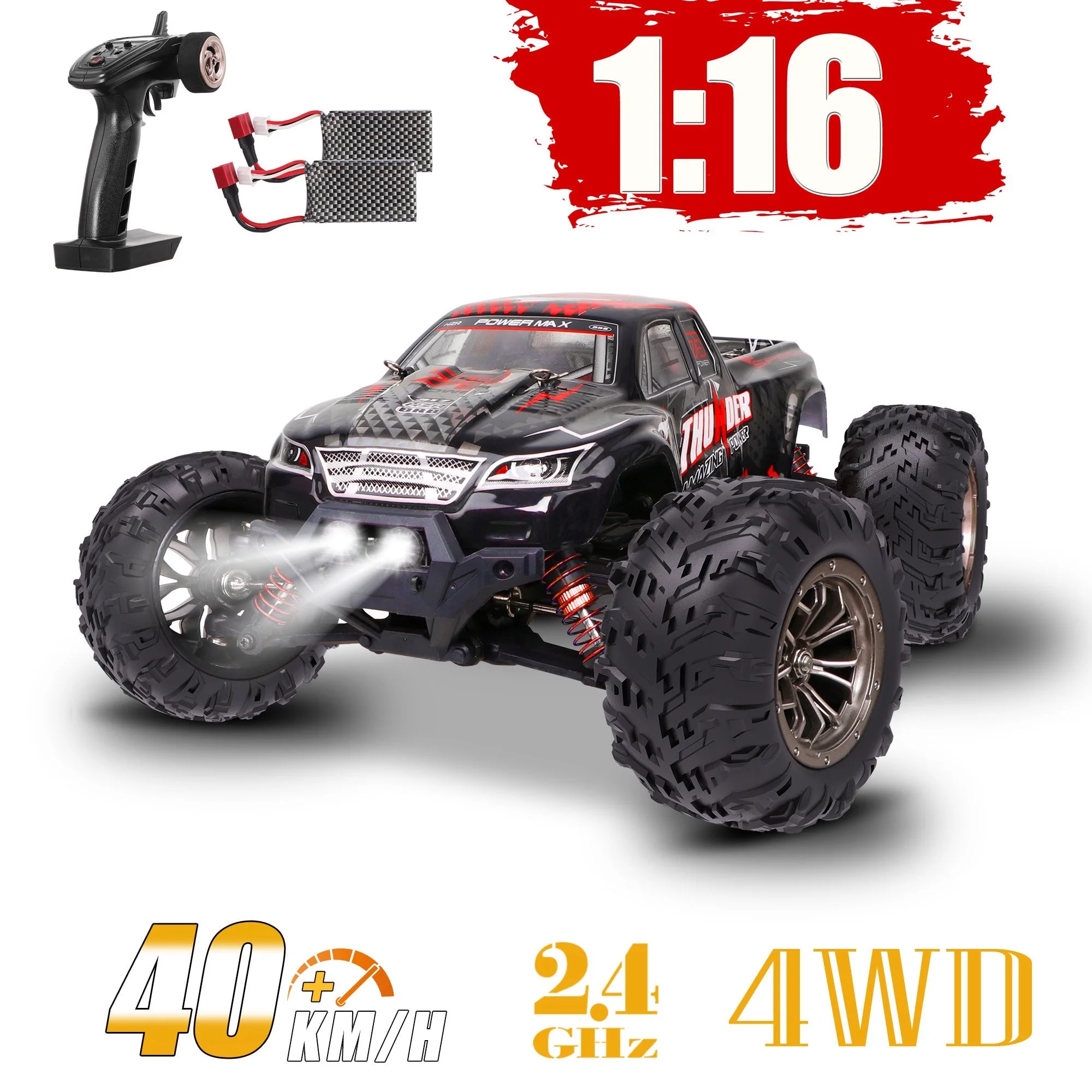 Beefunni RC Cars Remote Control Car for Boys, 2.4 GHZ High Speed Racing Car, 1:16 RC Trucks 4x4 Offroad with Headlights Gift for Kids Adults