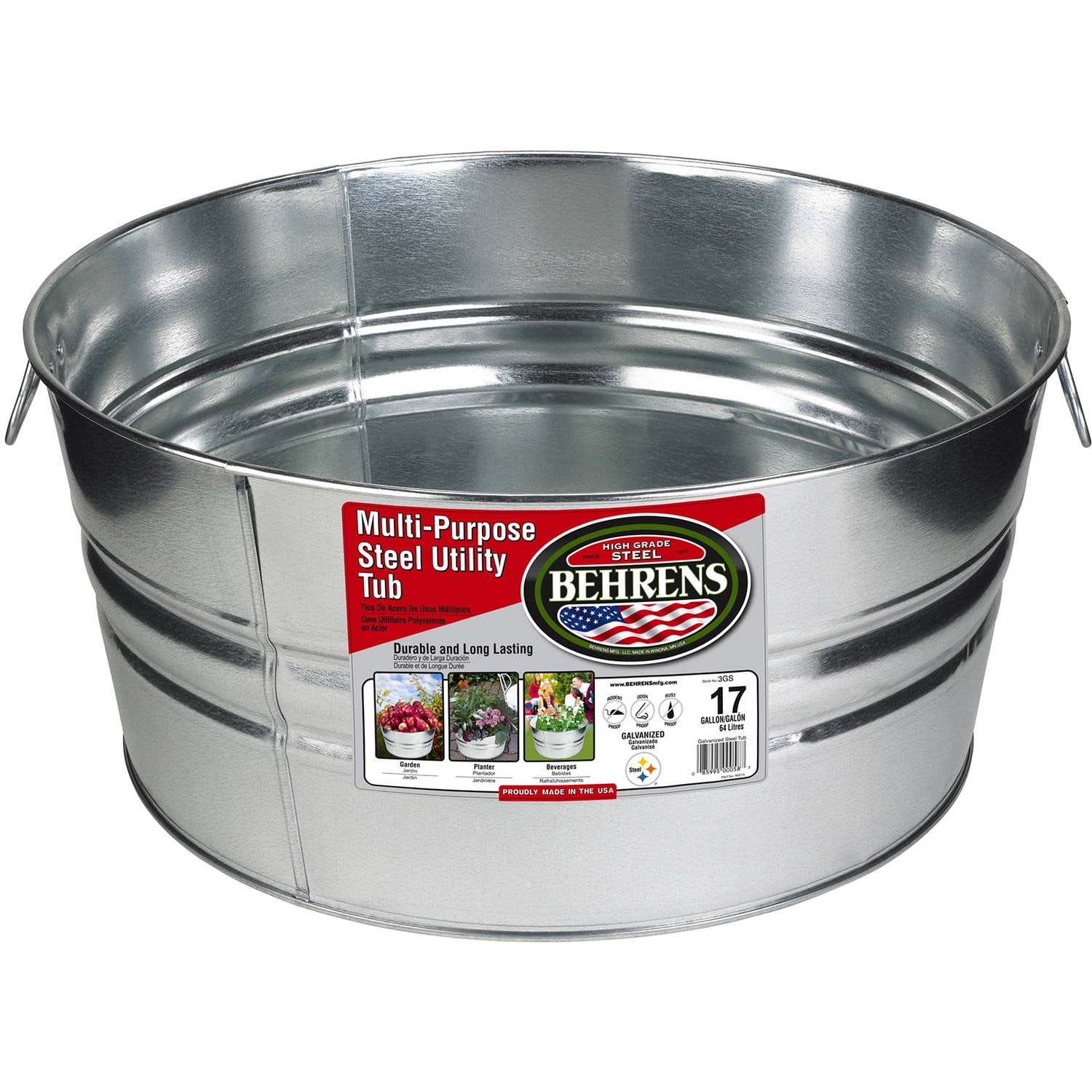 Behrens High Grade Steel 3GS 17 Gal Silver Galvanized Steel Round Tub