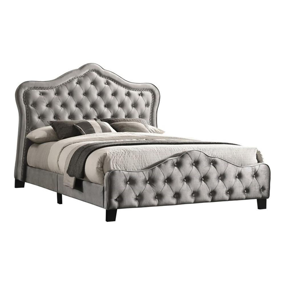 Bella Eastern King Upholstered Tufted Panel Bed Grey