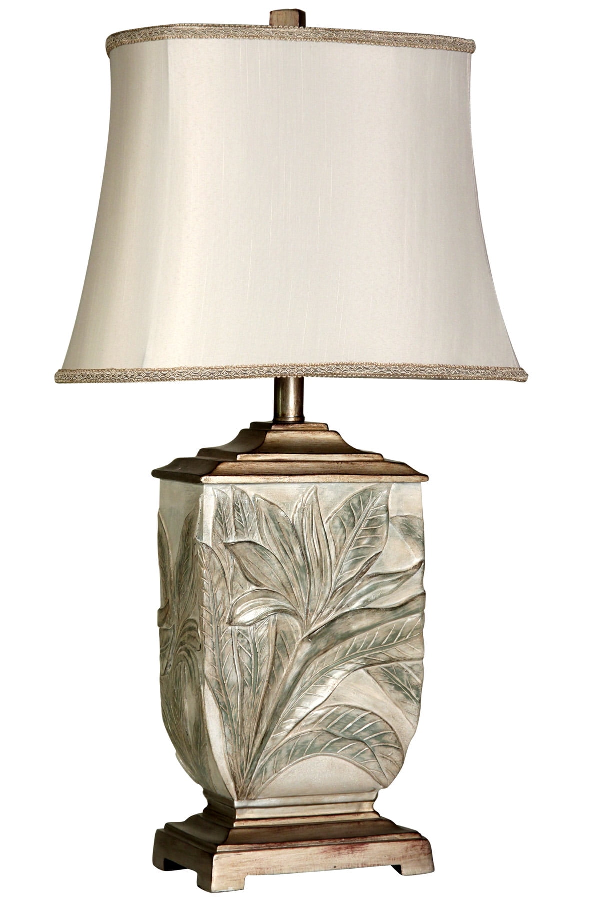 Bellevue Table Lamp - White With Brass Accents - Ivory Fabric Shade