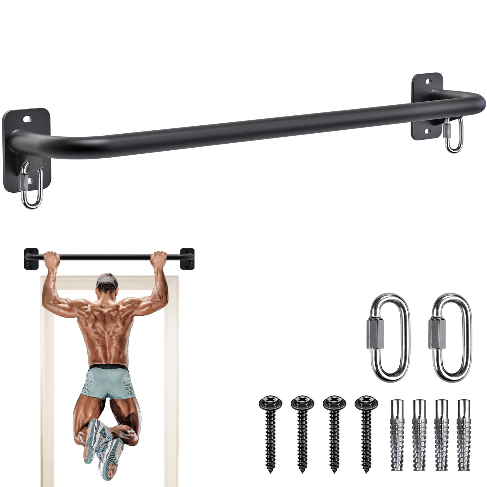 BeneLabel Fully Welded Pull Up Bar Wall Mount Heavy Duty Chin-up Bar w/Resistance Band Hooks for Doorway, Support Beam or Joist Mount Thick Metal Sturdy Construction Support 500 lbs