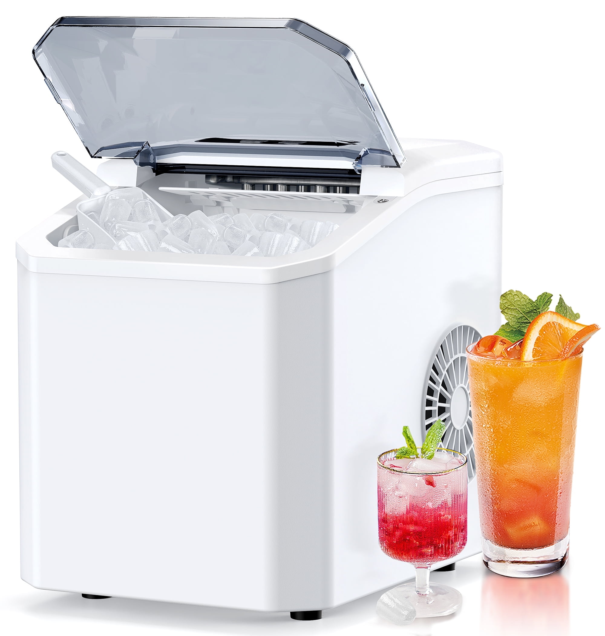 Bertoky Portable Countertop Ice Maker Machine, 26 lbs/24H, 2 Bullet-Ice Size,Self-Cleaning, White