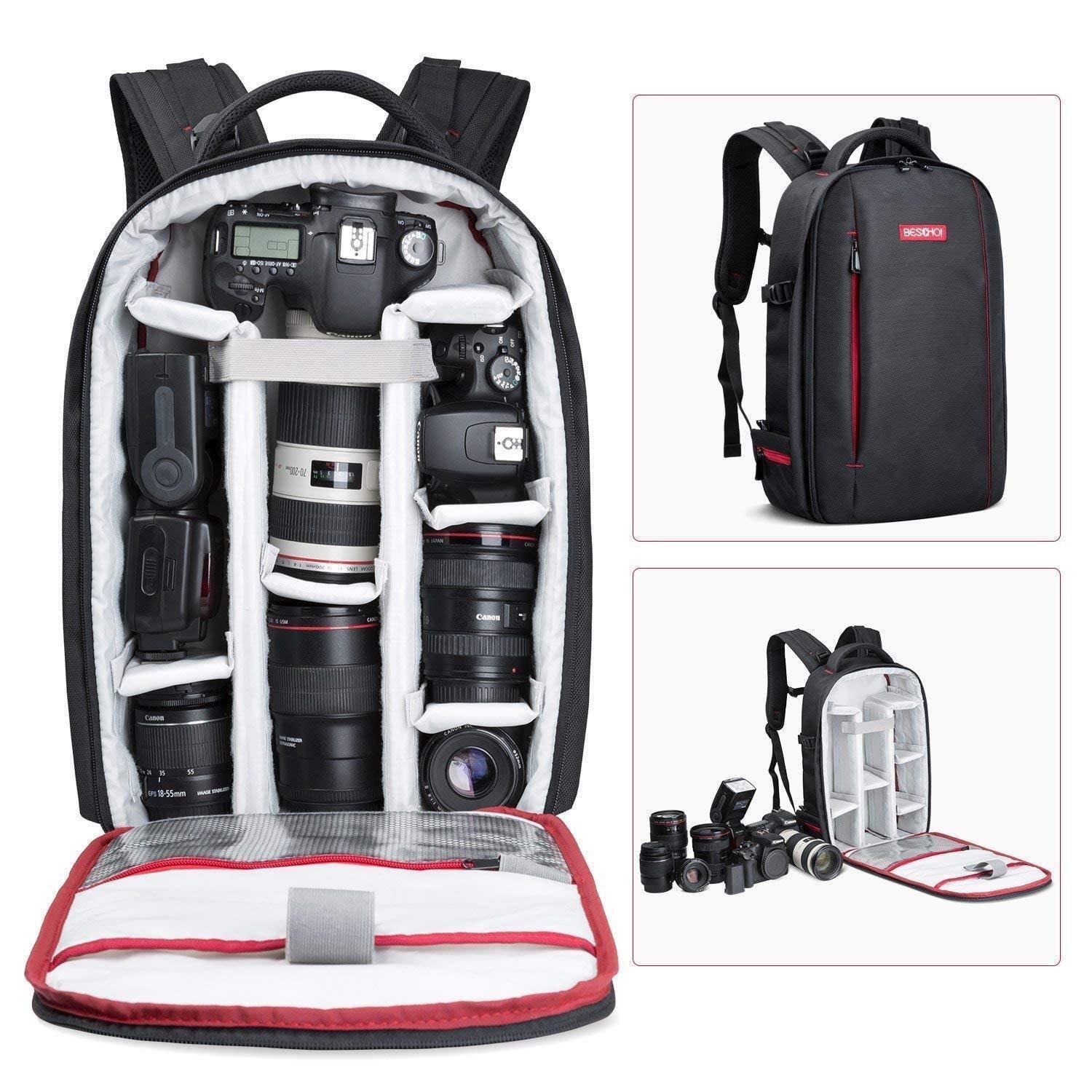 Beschoi Camera Backpack Bag Waterproof with Tripod Strap for DSLR 13.3" Laptop-44 x 28 x 14 cm
