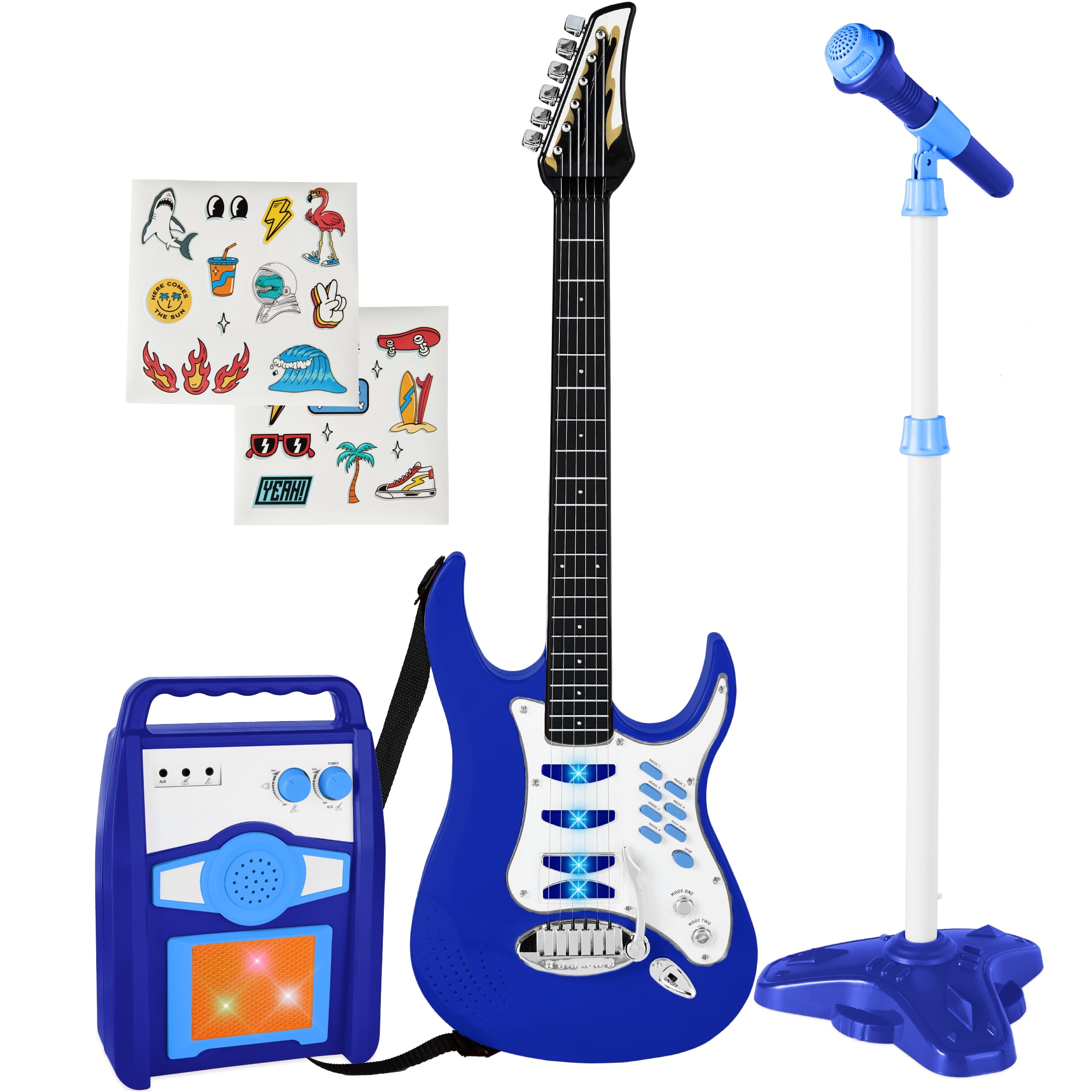 Best Choice Products Kids Electric Musical Guitar Toy Play Set w/ 6 Demo Songs, Whammy Bar, Microphone - Blue