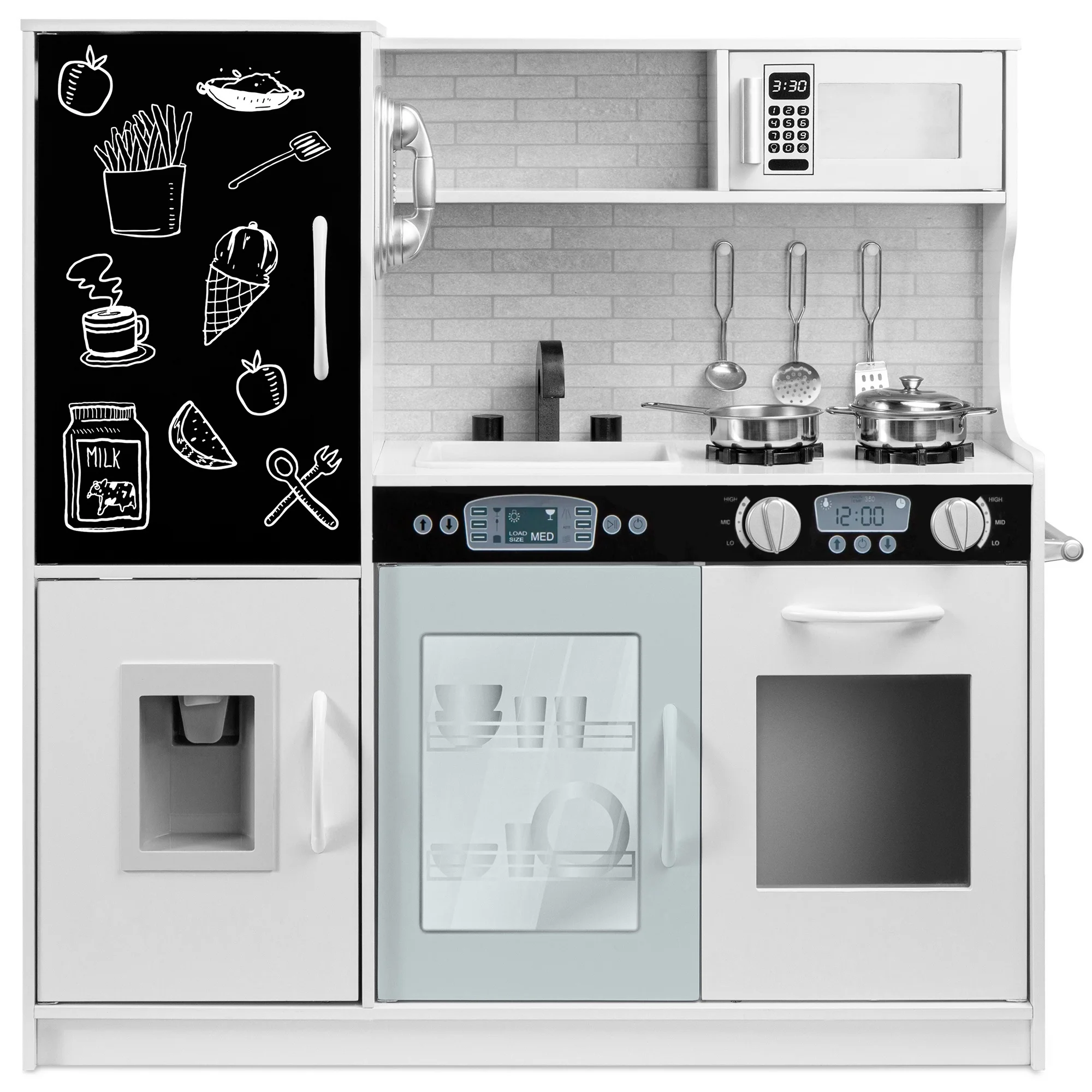 Best Choice Products Pretend Play Kitchen Wooden Toy Set for Kids w/ Telephone, Utensils, Oven, Microwave - White