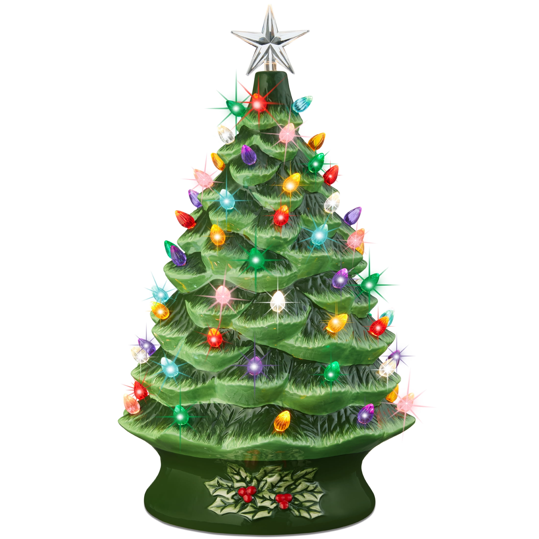 Best Choice Products 24in X-Large Pre-Lit Ceramic Christmas Tree Decor w/ 74 Multicolor Bulbs, LED Light - Green