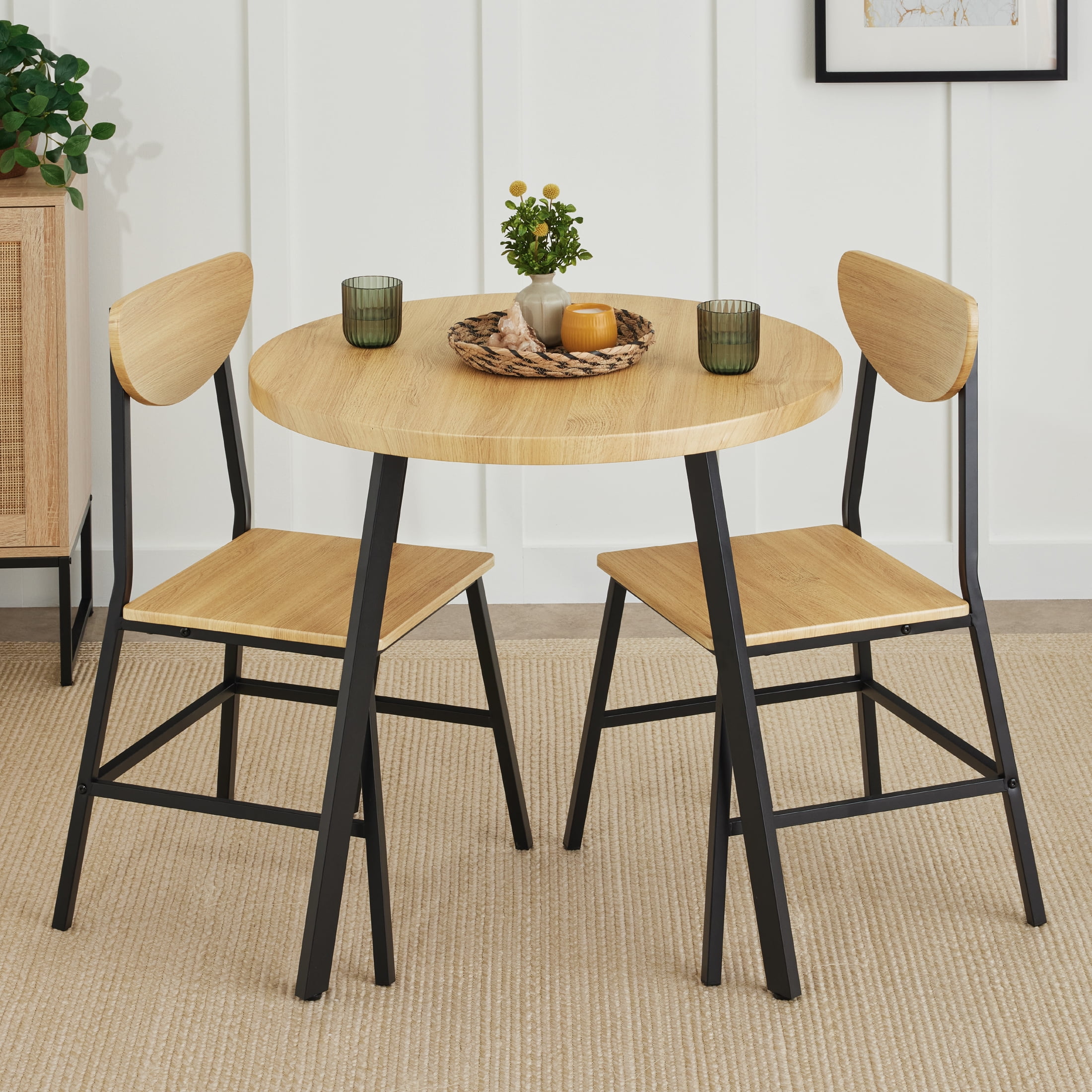 Best Choice Products 3-Piece Mid-Century Modern Round Dining Set w/ 2 Chairs, Angled Legs - Natural