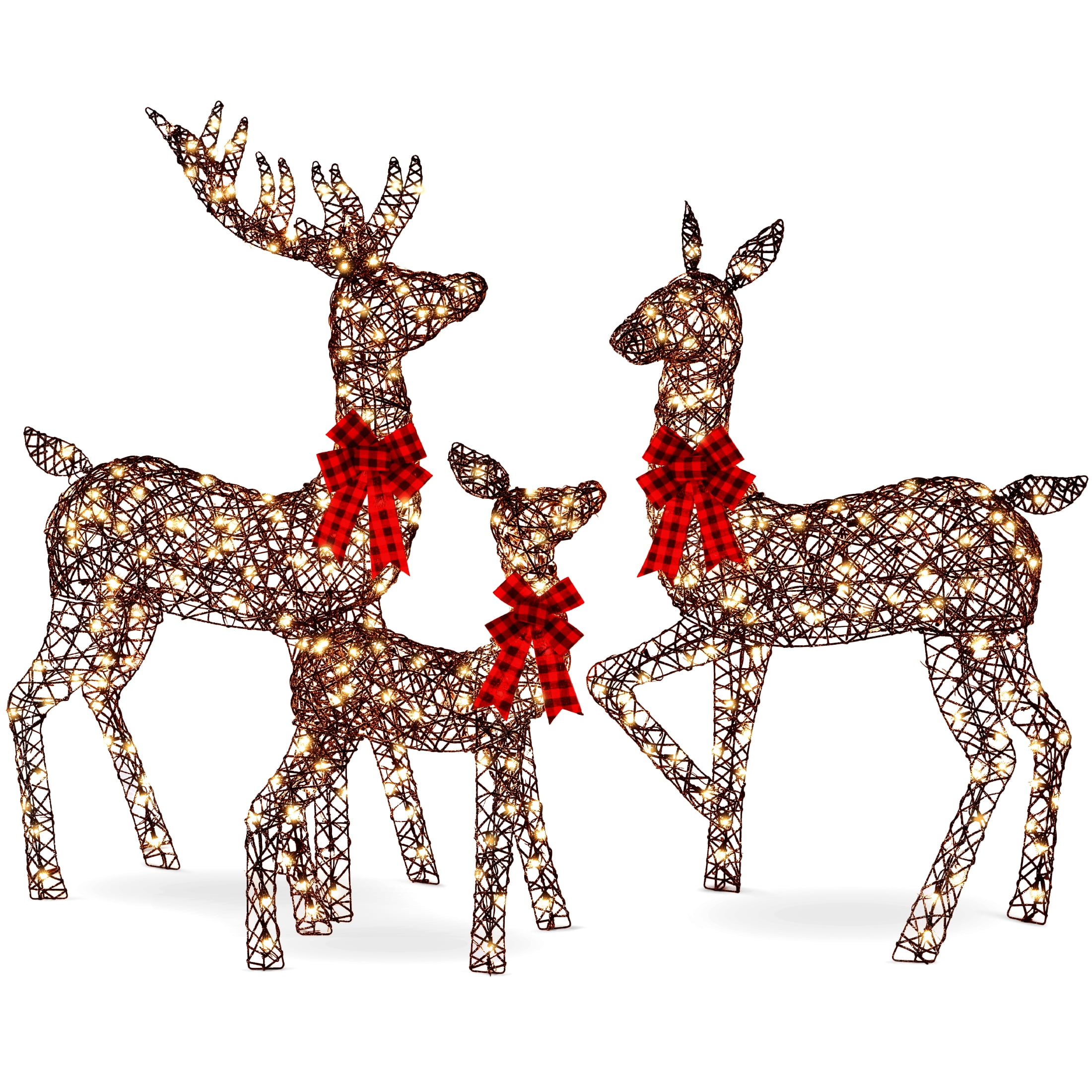 Best Choice Products 3-Piece Lighted Christmas Deer Set Outdoor Yard Decoration w/ 360 LED Lights, Stakes - Rattan