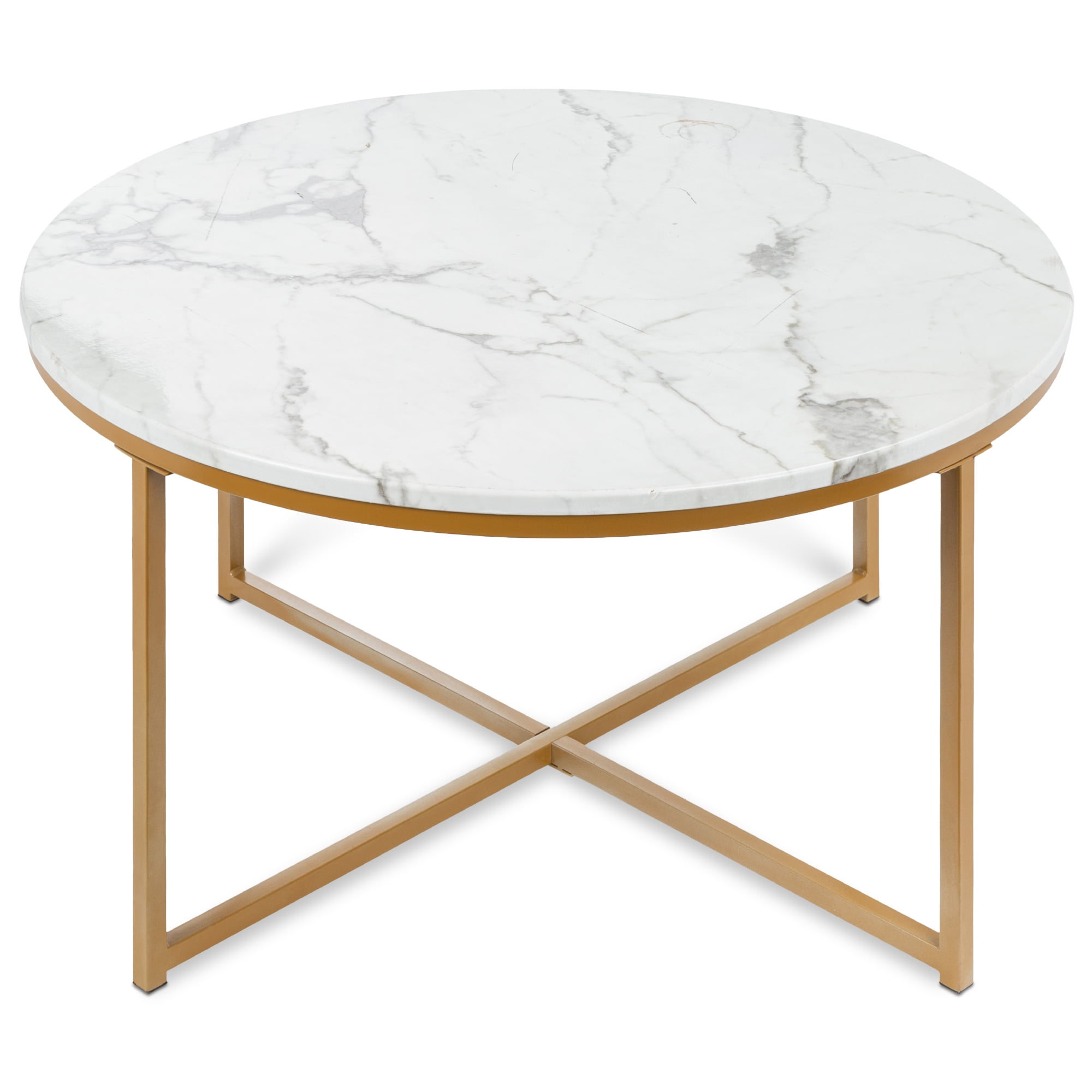 Best Choice Products 36in Faux Marble Modern Round Living Room Accent Coffee Table w/ Metal Frame - White/Bronze Gold