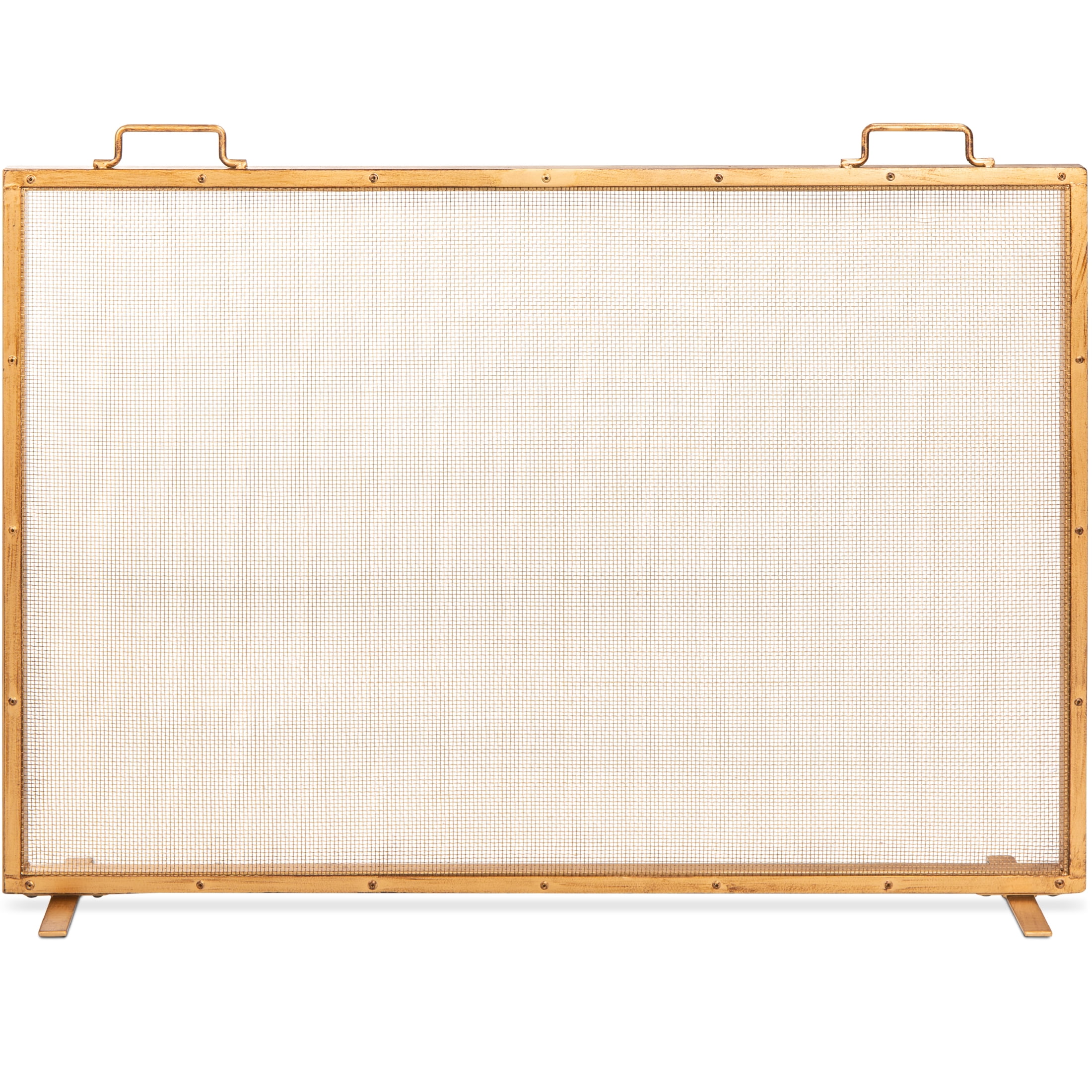 Best Choice Products 38x27in Single Panel Fireplace Screen Handcrafted Steel Mesh Spark Guard w/ Handles - Antique Gold