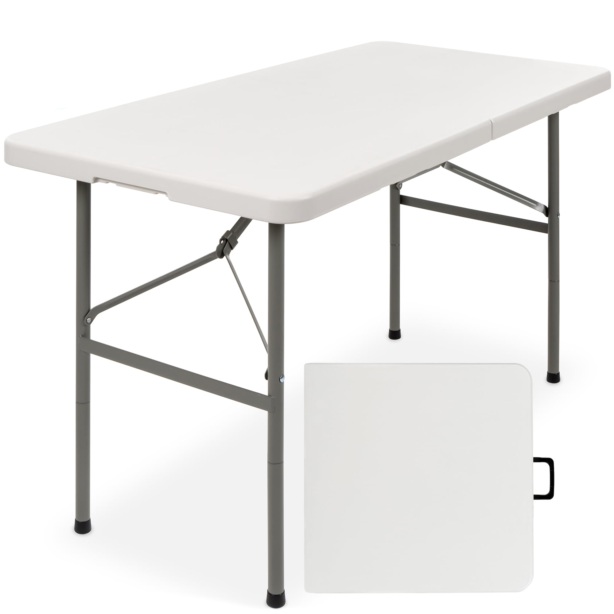 Best Choice Products 4ft Plastic Folding Table, Indoor Outdoor Heavy Duty Portable w/ Handle, Lock for Picnic - White