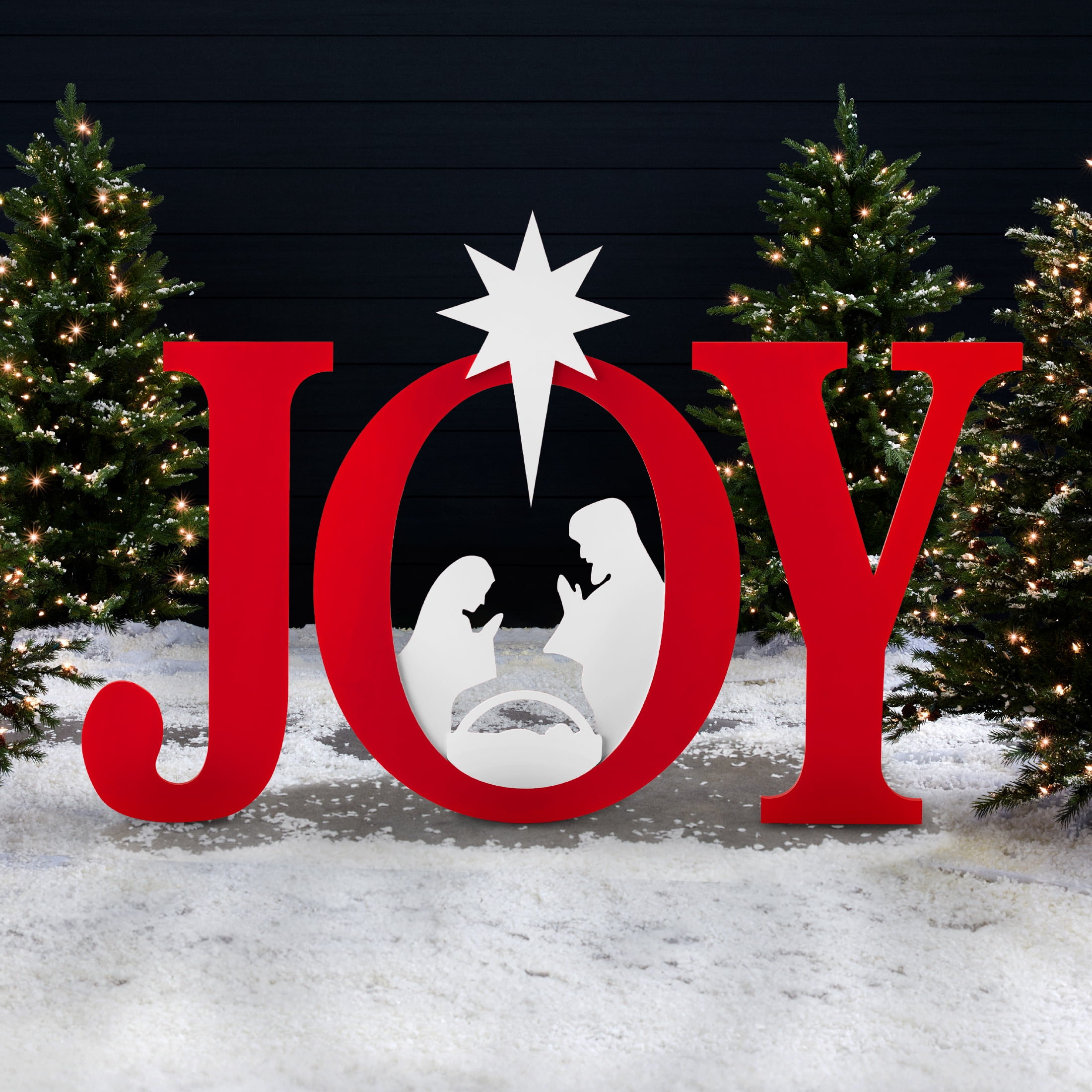Best Choice Products 46in Outdoor JOY Christmas Nativity Decoration w/ Weather Resistant PVC, Ground Stakes - Red/White