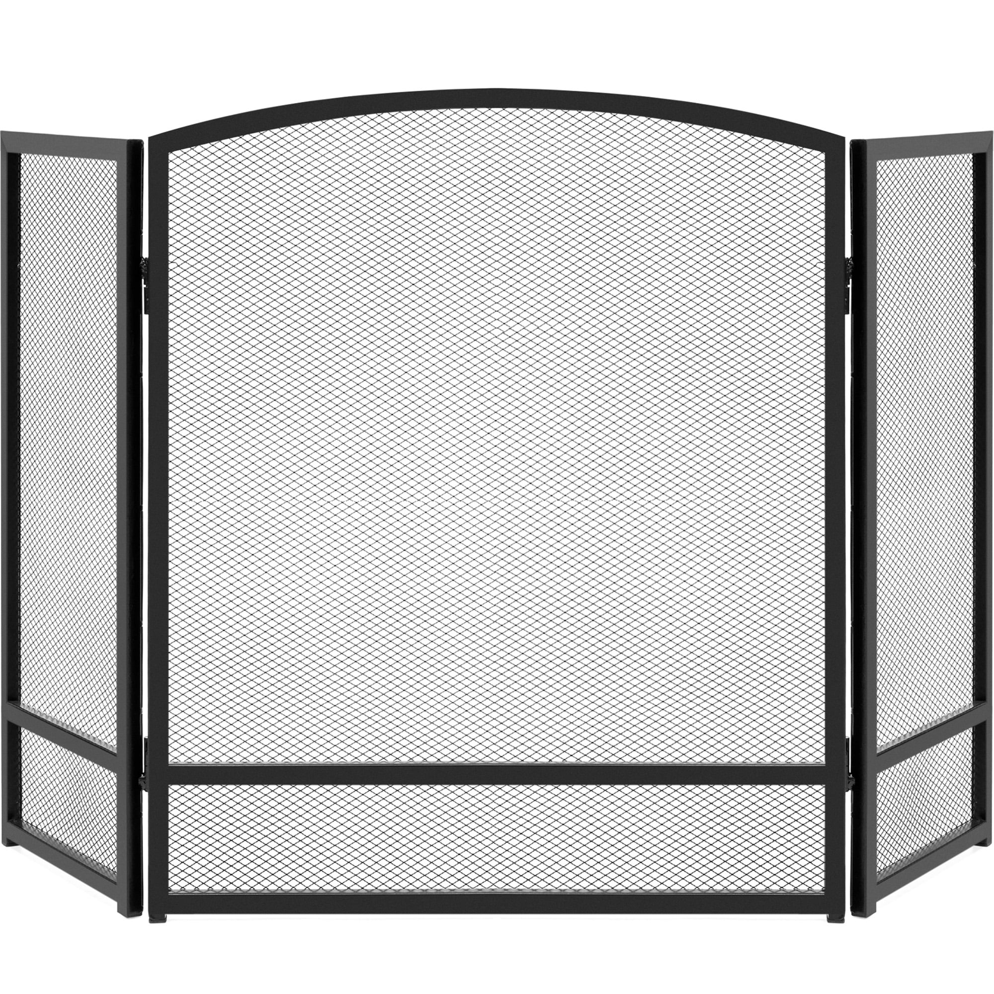 Best Choice Products 47.5x27.25in 3-Panel Steel Mesh Fireplace Screen, Spark Guard w/ Rustic Worn Finish - Black