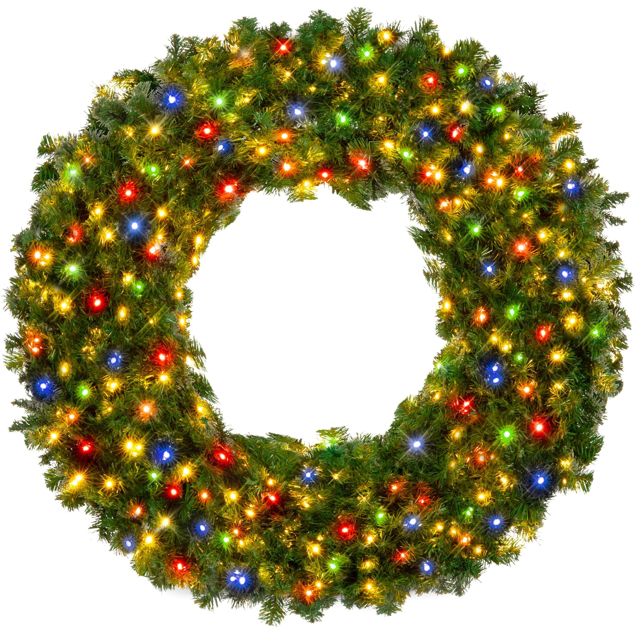 Best Choice Products 48in Artificial Pre-Lit Fir Christmas Wreath Decoration w/ 250 Multicolor Lights, 714 Tips