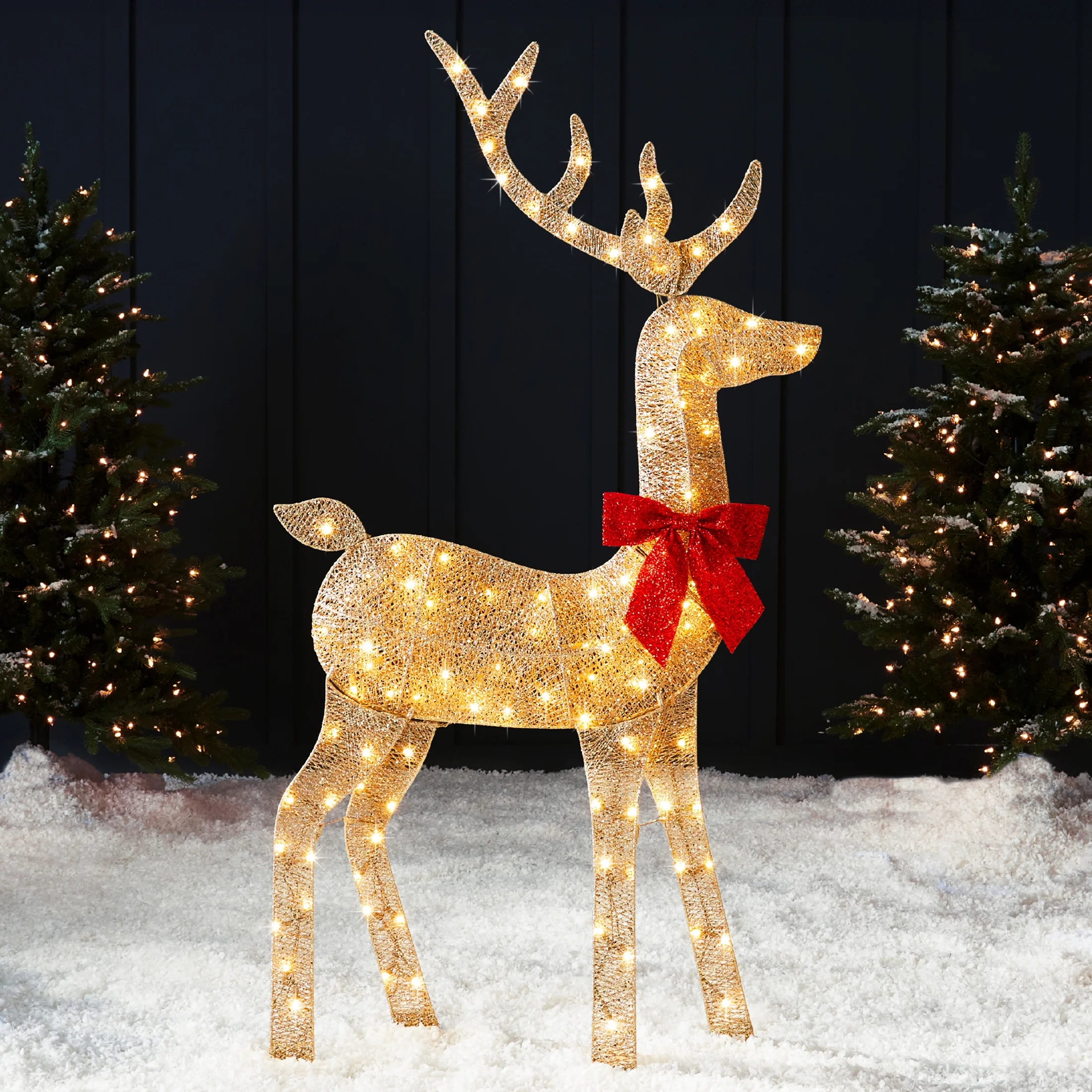 Best Choice Products 5ft Lighted 2D Christmas Buck Outdoor Yard Decoration w/ 105 LED Lights, Stake - Gold