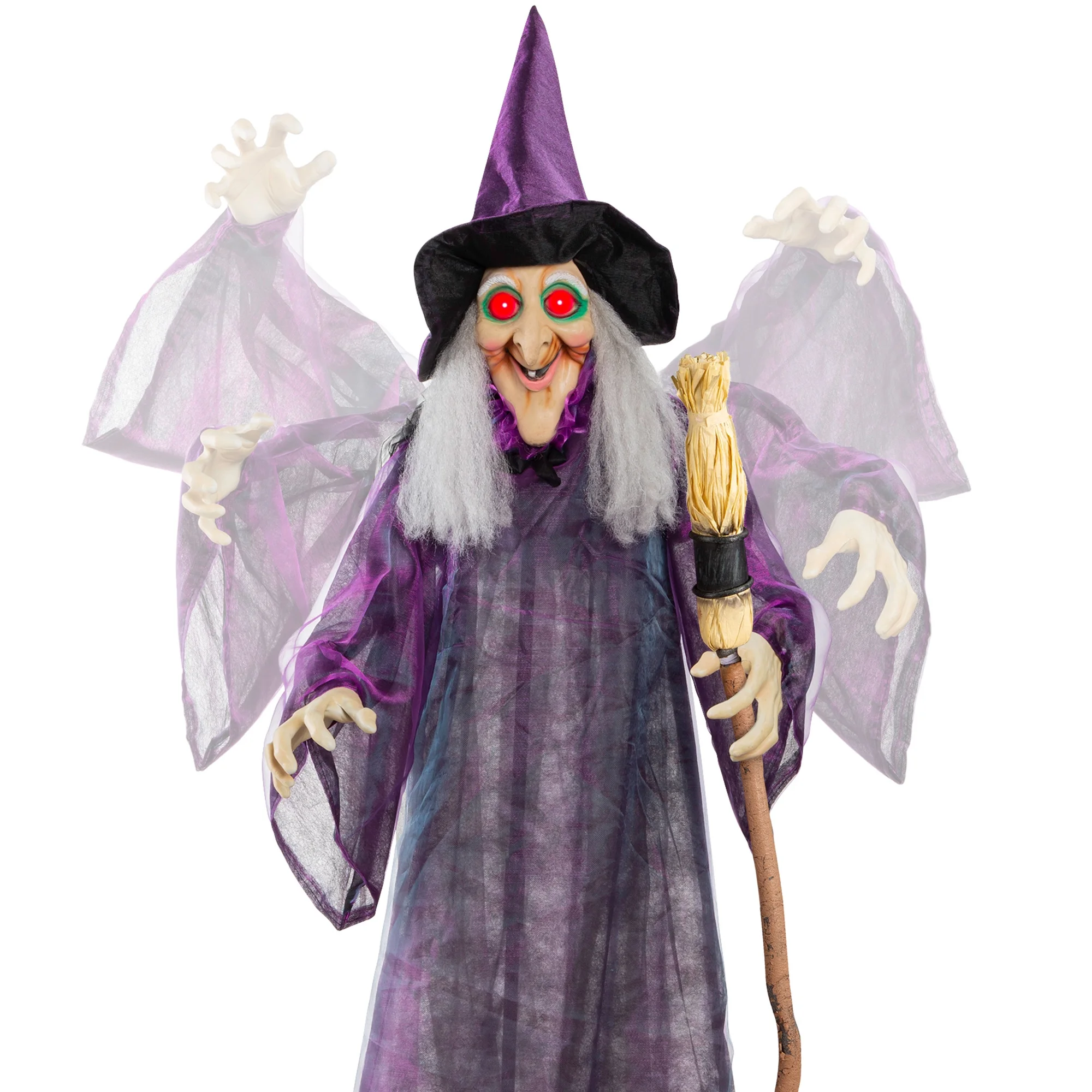 Best Choice Products 5ft Standing Witch, Wicked Wanda Poseable Halloween Animatronic w/ Pre-Recorded Phrases, LED Eyes